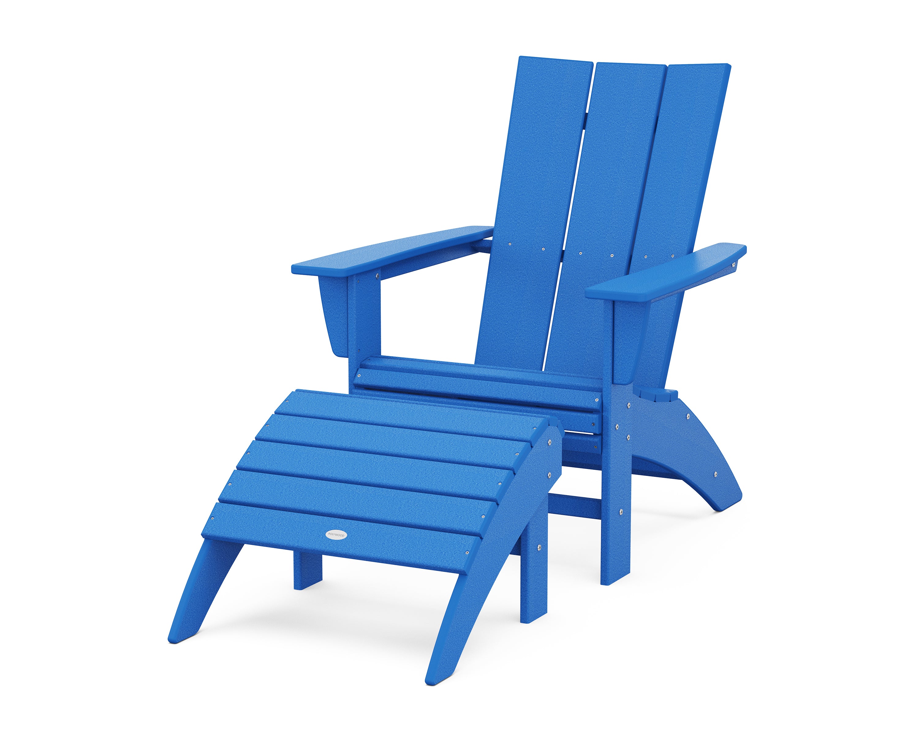 POLYWOOD® Modern Curveback Adirondack Chair 2-Piece Set with Ottoman in Pacific Blue