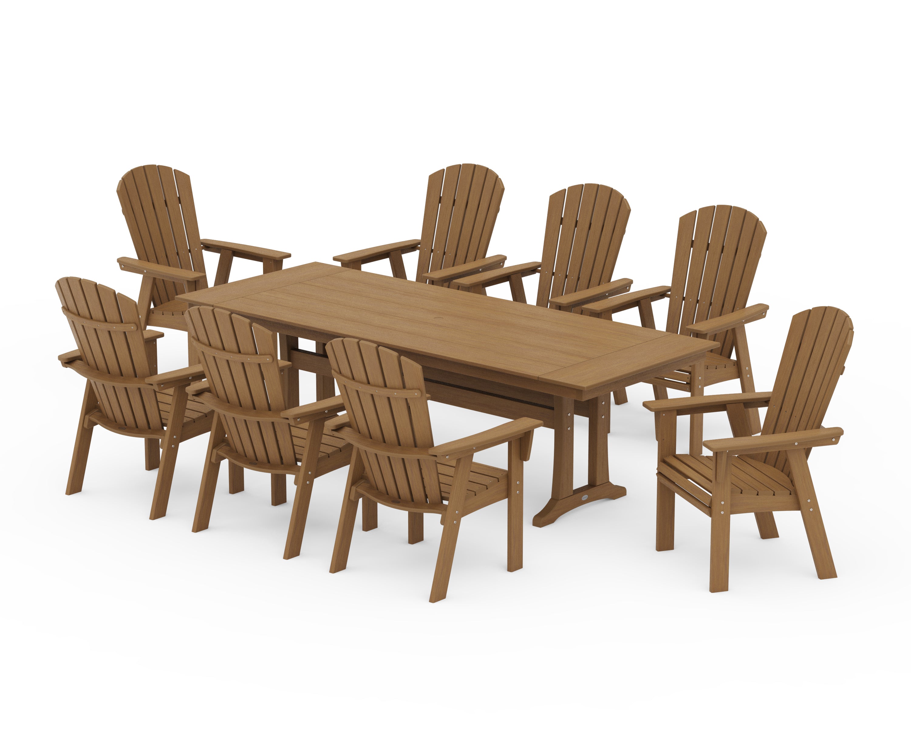POLYWOOD Nautical 9-Piece Curveback Adirondack Farmhouse Dining Set with Trestle Legs in Natural