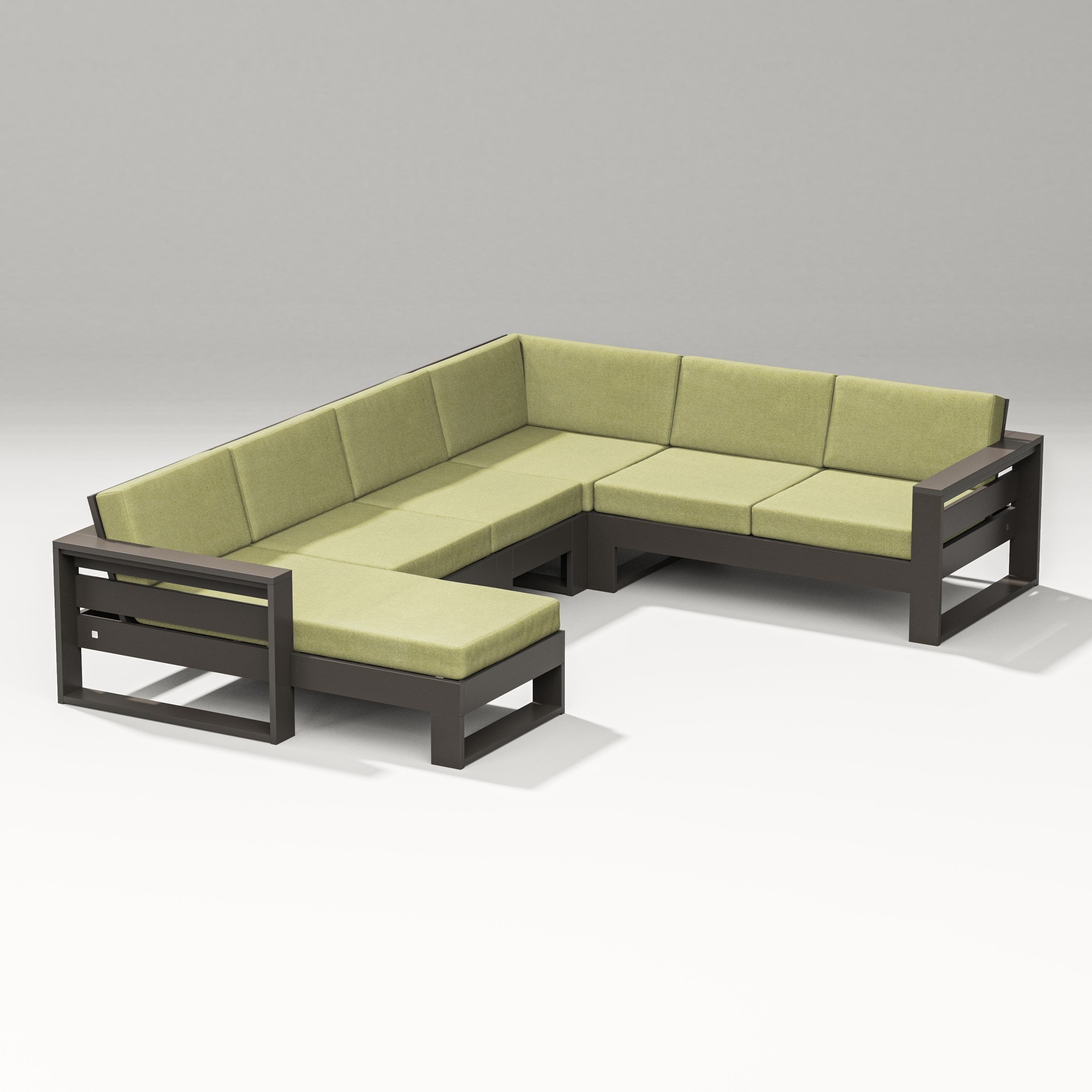 PW Designer Series Latitude Corner Sectional with Left Chaise in Vintage Coffee / Chartreuse Boucle