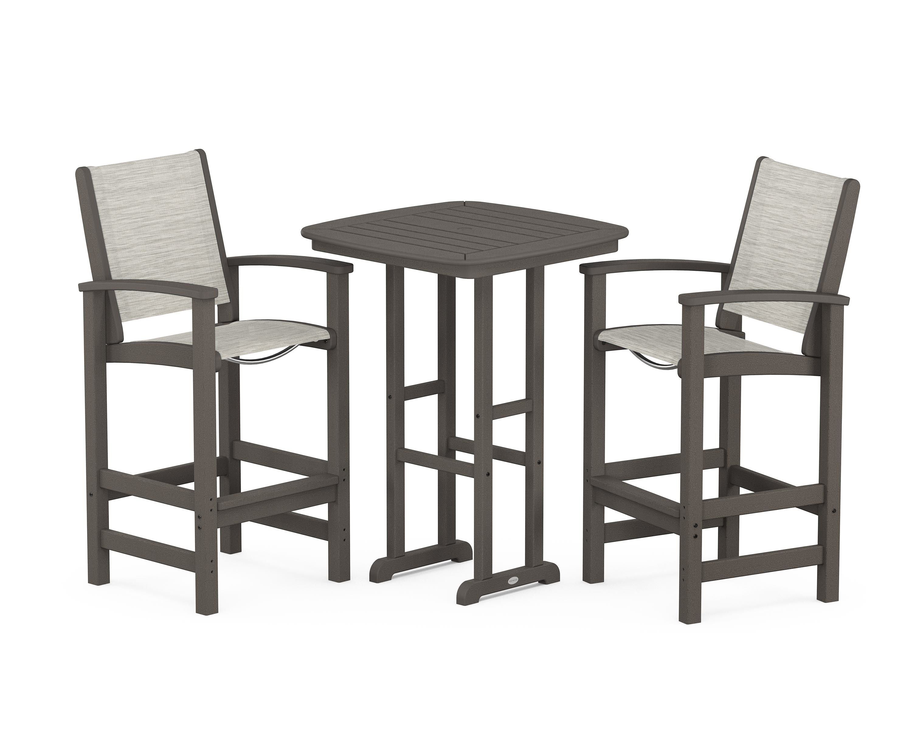 POLYWOOD Coastal 3-Piece Bar Set in Vintage Coffee / Birch Sling