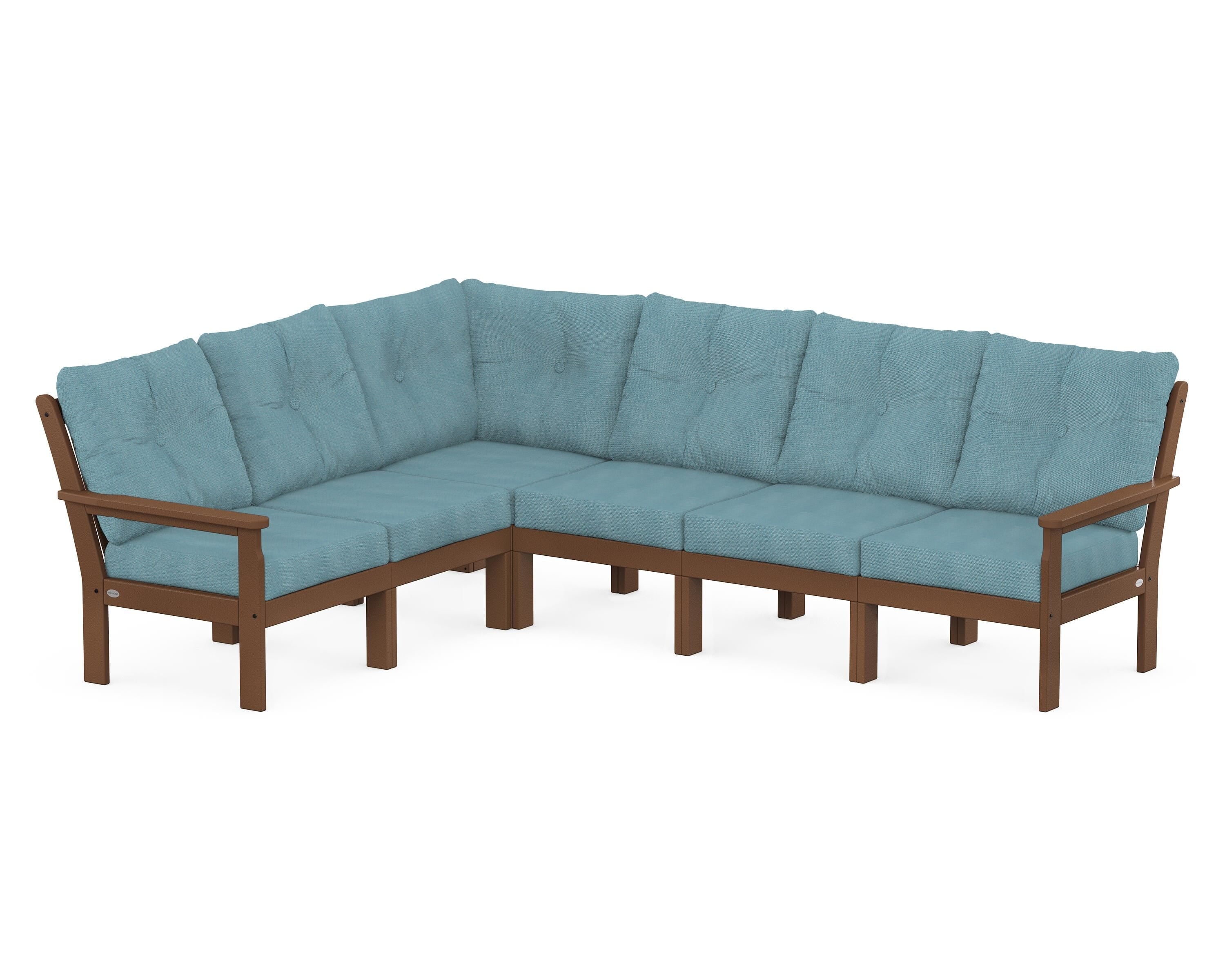 POLYWOOD Vineyard 6-Piece Sectional in Teak / Lattice Sky Blue