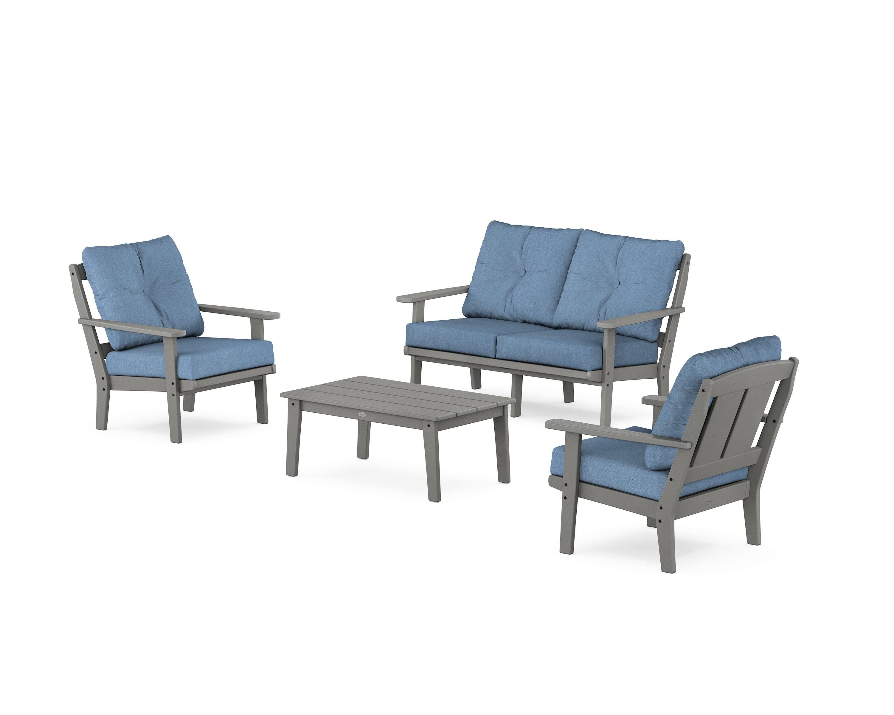 POLYWOOD Mission 4-Piece Deep Seating Set with Loveseat in Slate Grey / Sky Blue