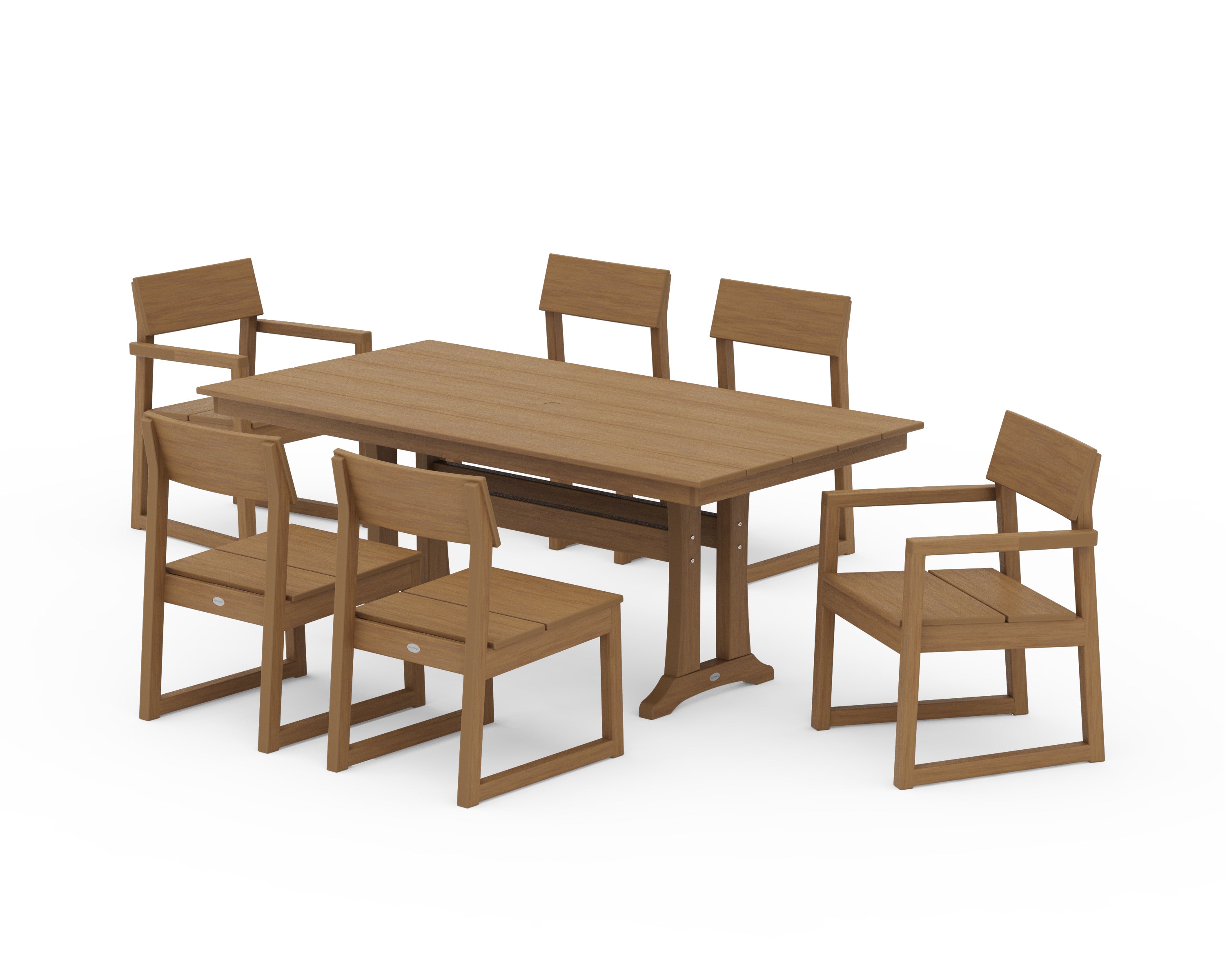 POLYWOOD EDGE 7-Piece Farmhouse Trestle Dining Set in Natural
