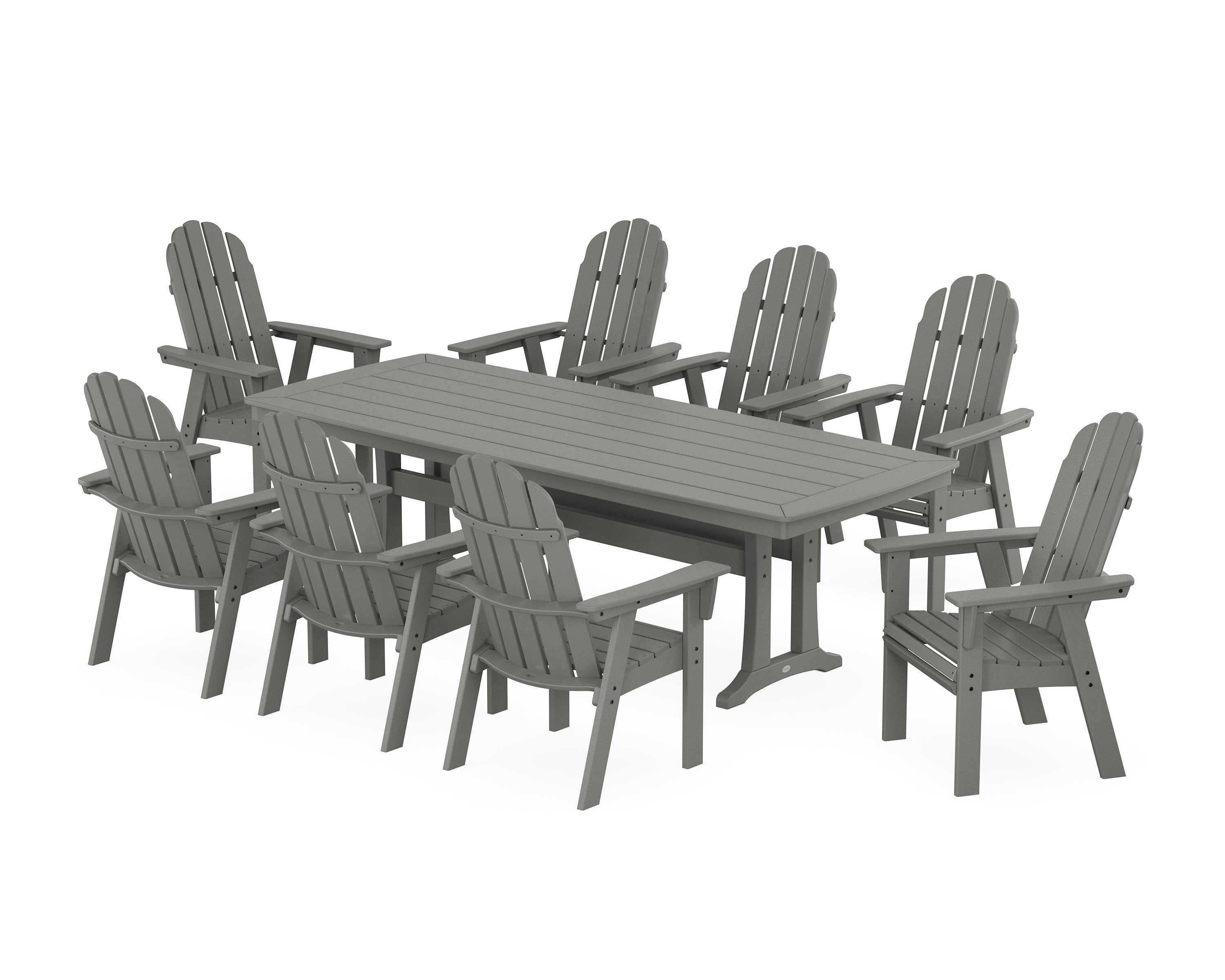 POLYWOOD® Vineyard Curveback Adirondack 9-Piece Dining Set with Trestle Legs in Slate Grey