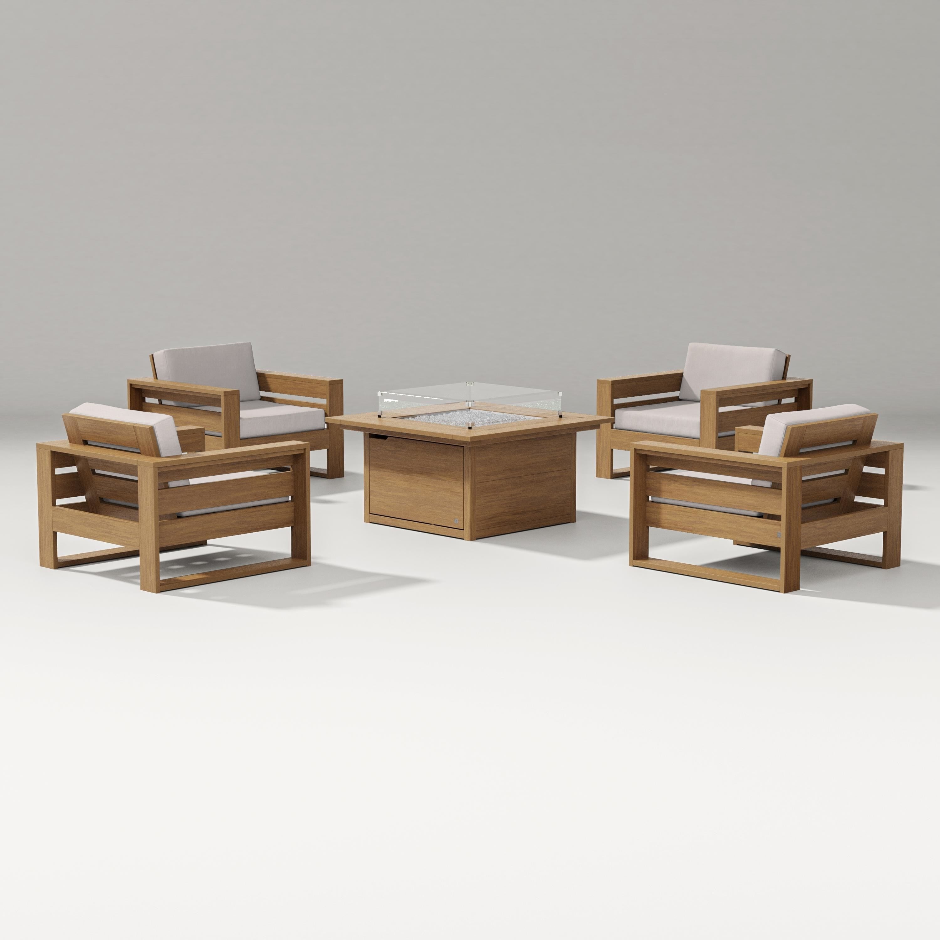PW Designer Series Latitude 5-Piece Lounge Fire Table Set in Natural / Dune Burlap