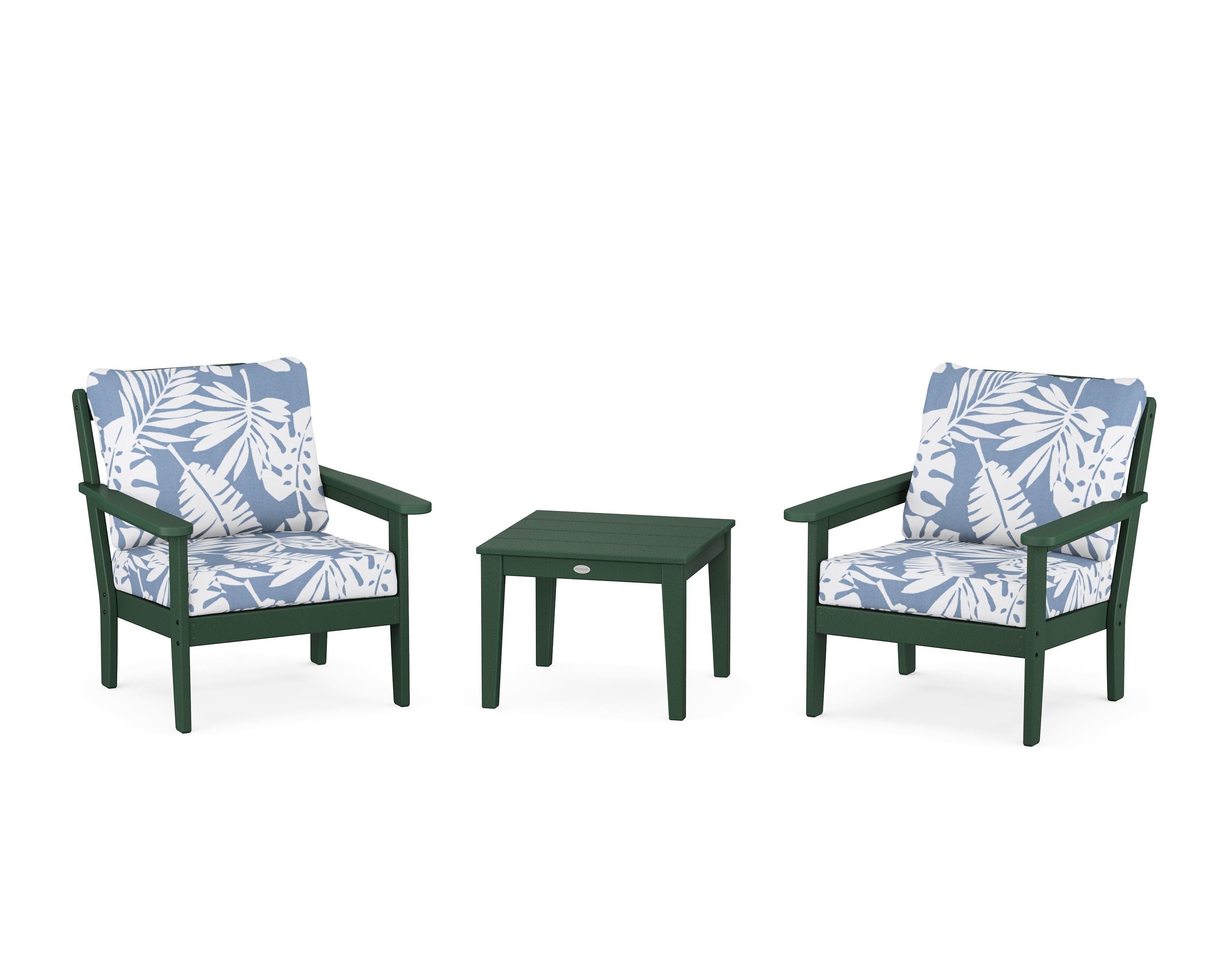 Country Living Cottage 3-Piece Deep Seating Set in Green / Leaf Sky Blue
