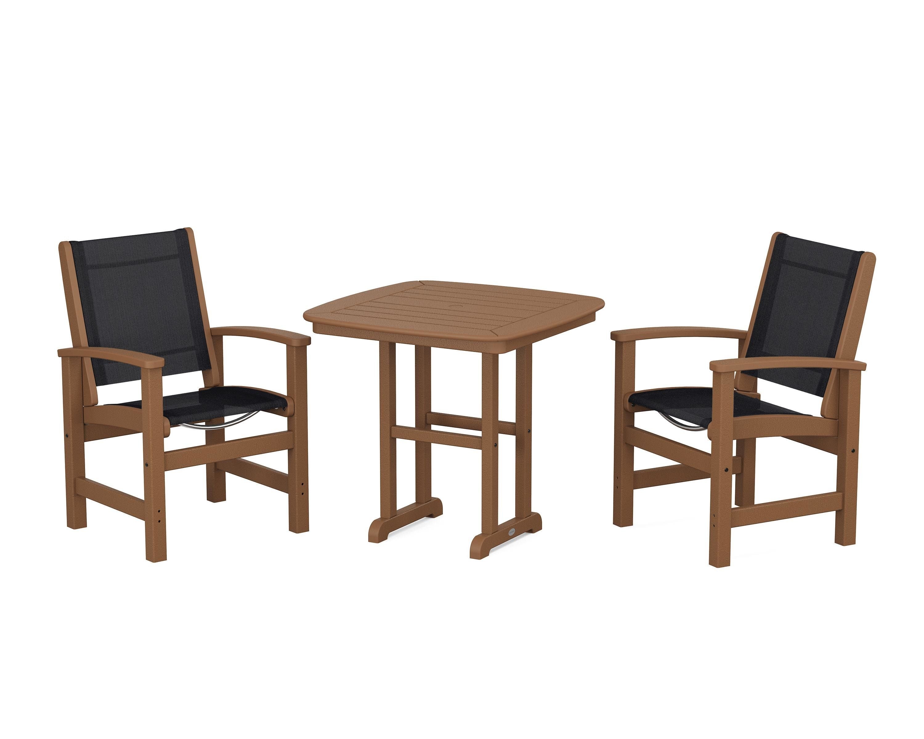 POLYWOOD Coastal 3-Piece Dining Set in Teak / Black Sling