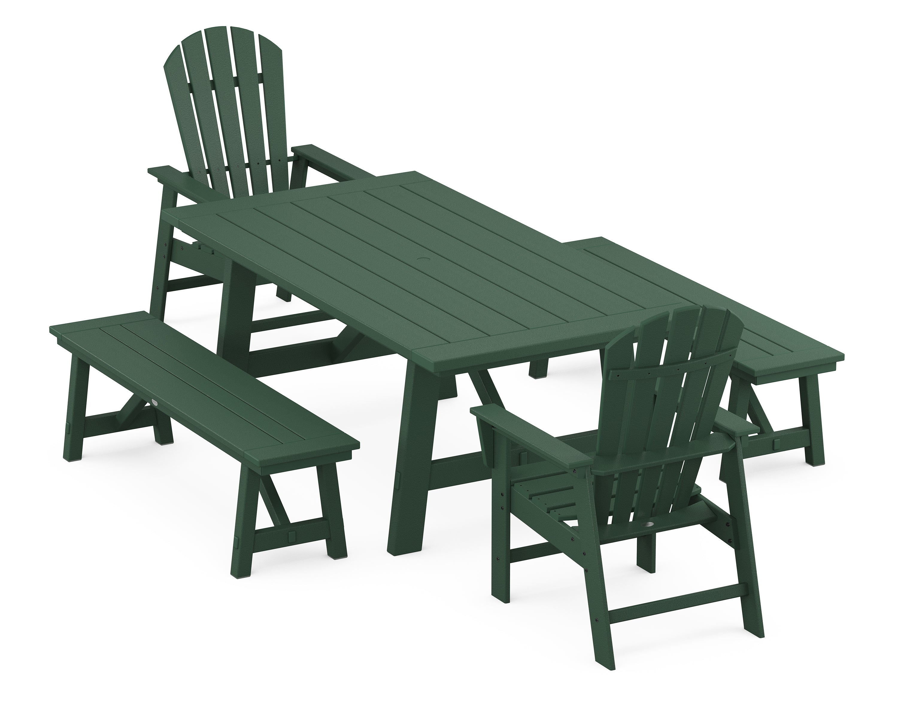 POLYWOOD® South Beach 5-Piece Rustic Farmhouse Dining Set With Benches in Green