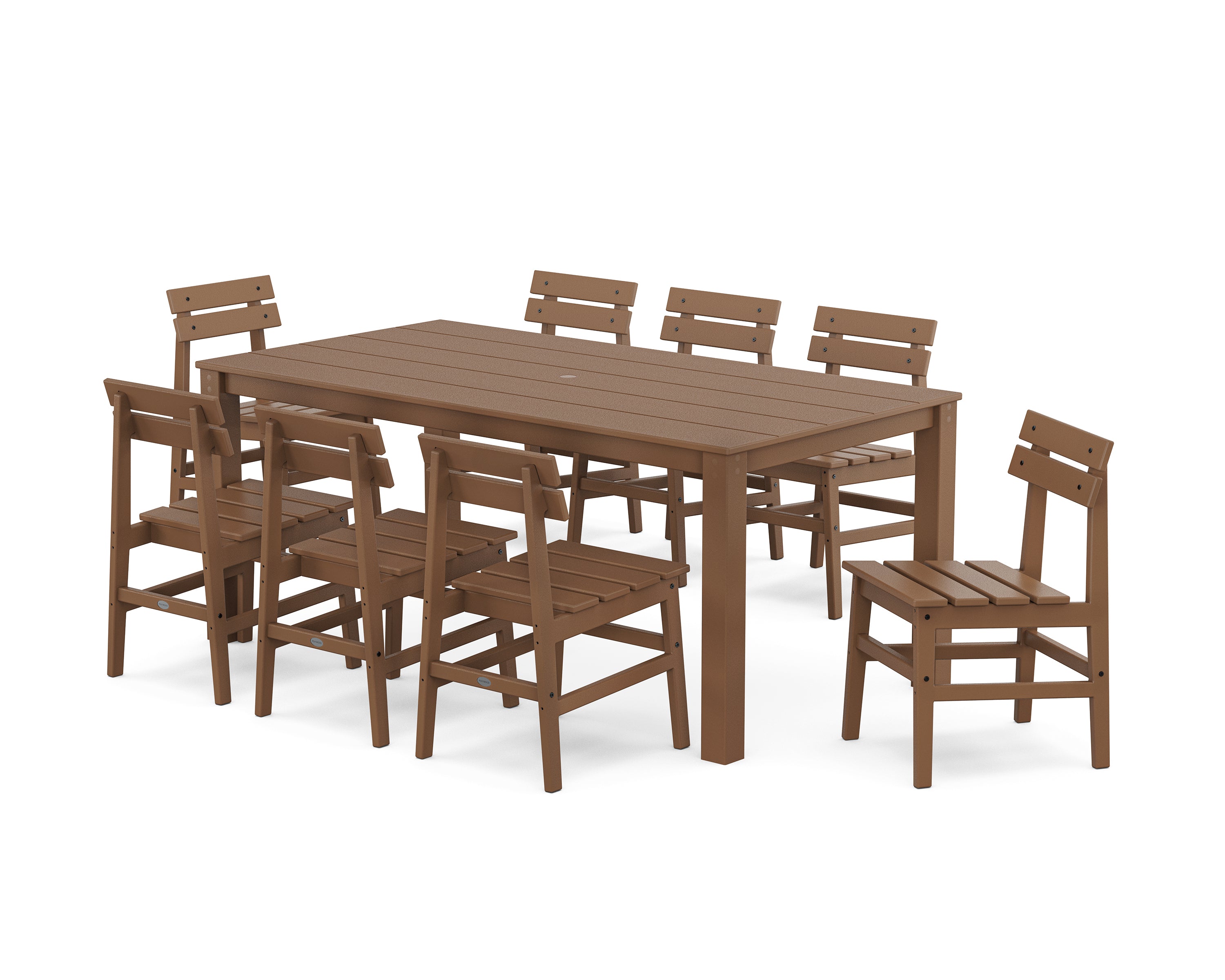 POLYWOOD® Modern Studio Plaza Chair 9-Piece Parsons Dining Set in Teak