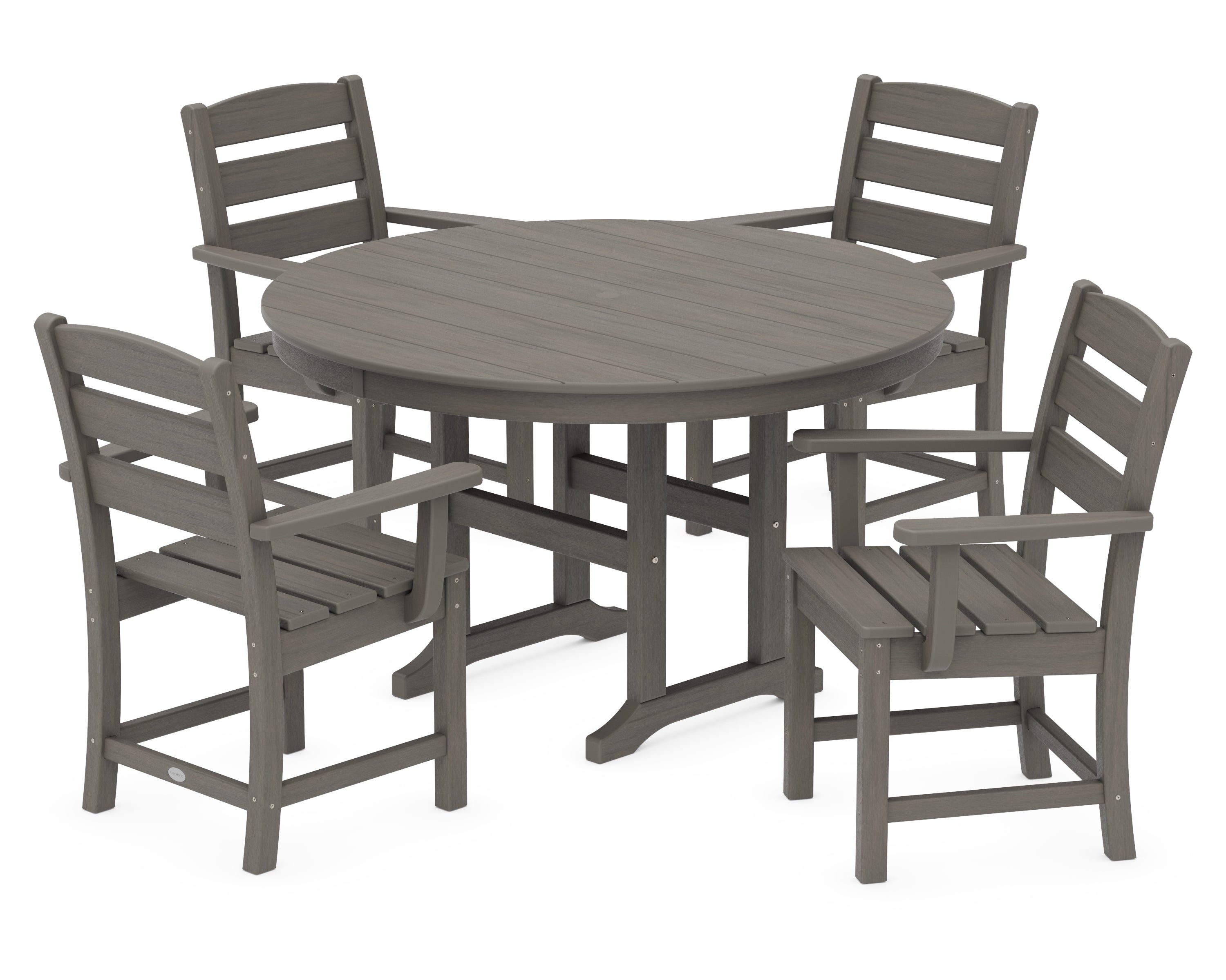 POLYWOOD Lakeside 5-Piece Round Farmhouse Dining Set in Driftwood
