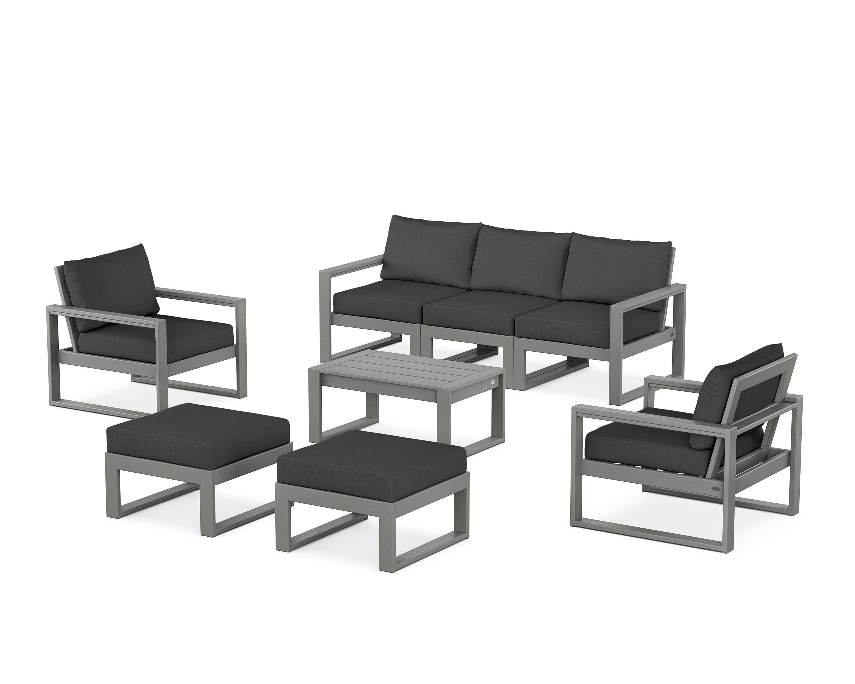 POLYWOOD EDGE Sectional 8-Piece Lounge Sofa Set in Slate Grey / Spectrum Carbon