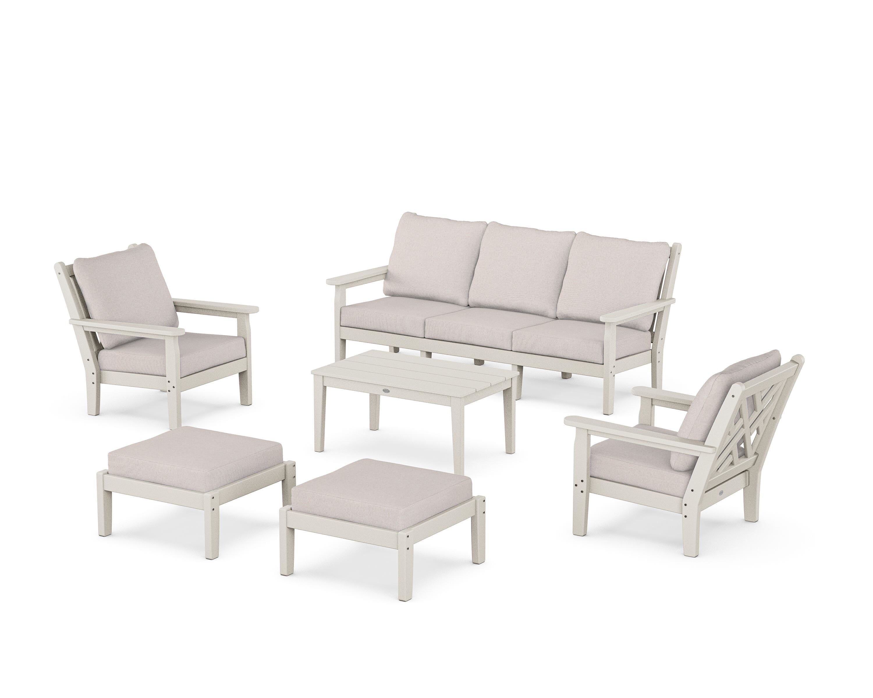 POLYWOOD Chippendale 6-Piece Lounge Sofa Set in Sand / Dune Burlap