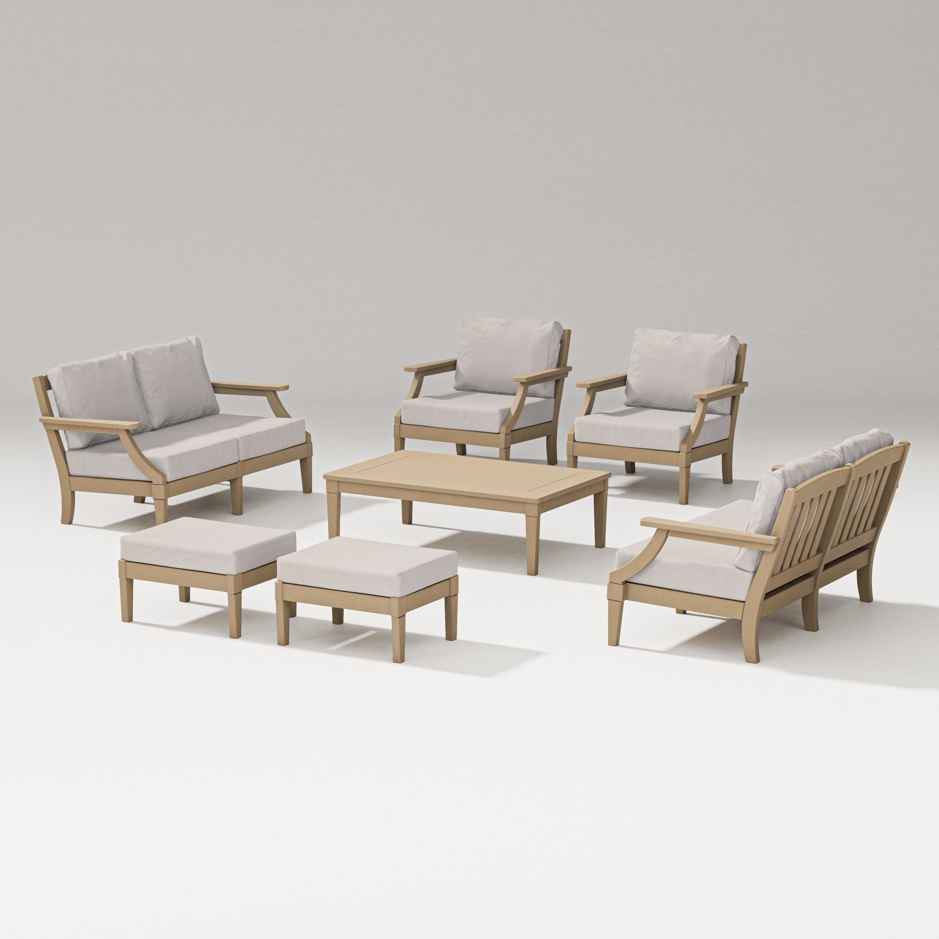 PW Designer Series Estate 7-Piece Lounge Loveseat Set in Vintage Sahara / Dune Burlap