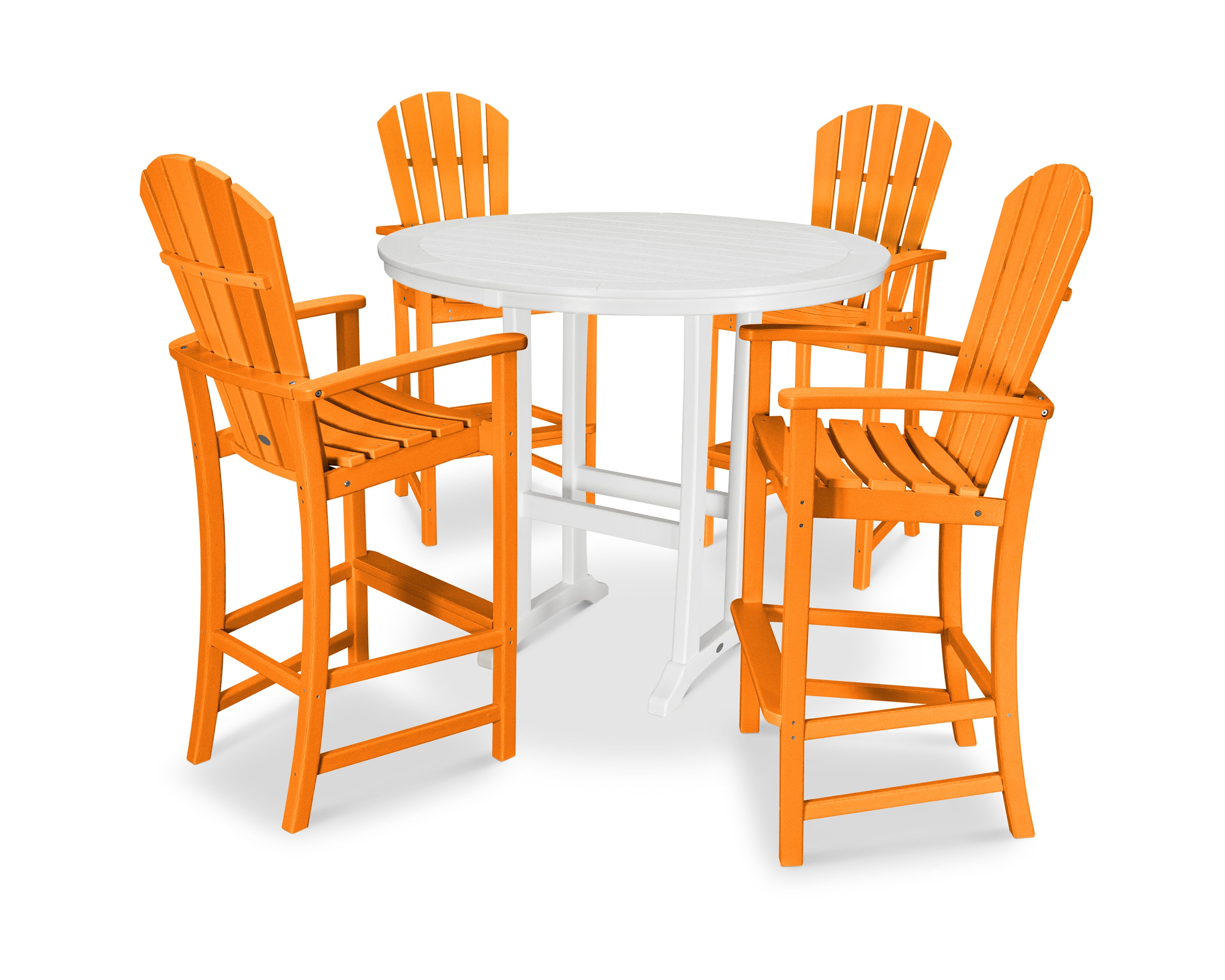 POLYWOOD® Palm Coast 5-Piece Round Bar Set in Tangerine / White