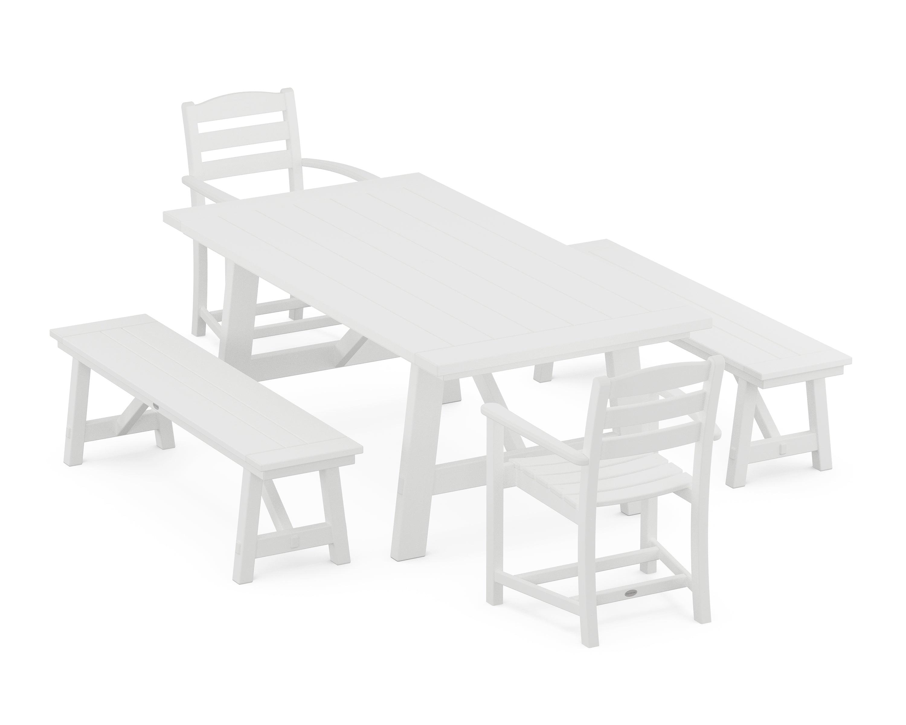 POLYWOOD® La Casa Café 5-Piece Rustic Farmhouse Dining Set With Benches in White