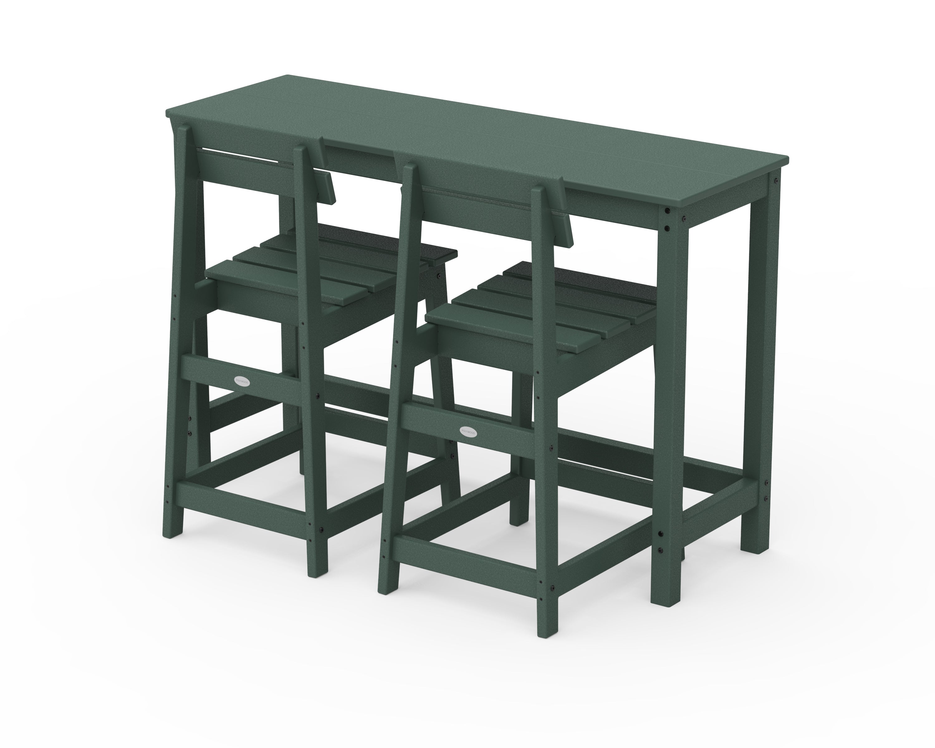 POLYWOOD Modern Studio Plaza Counter Chair 3-Piece Balcony Set in Green