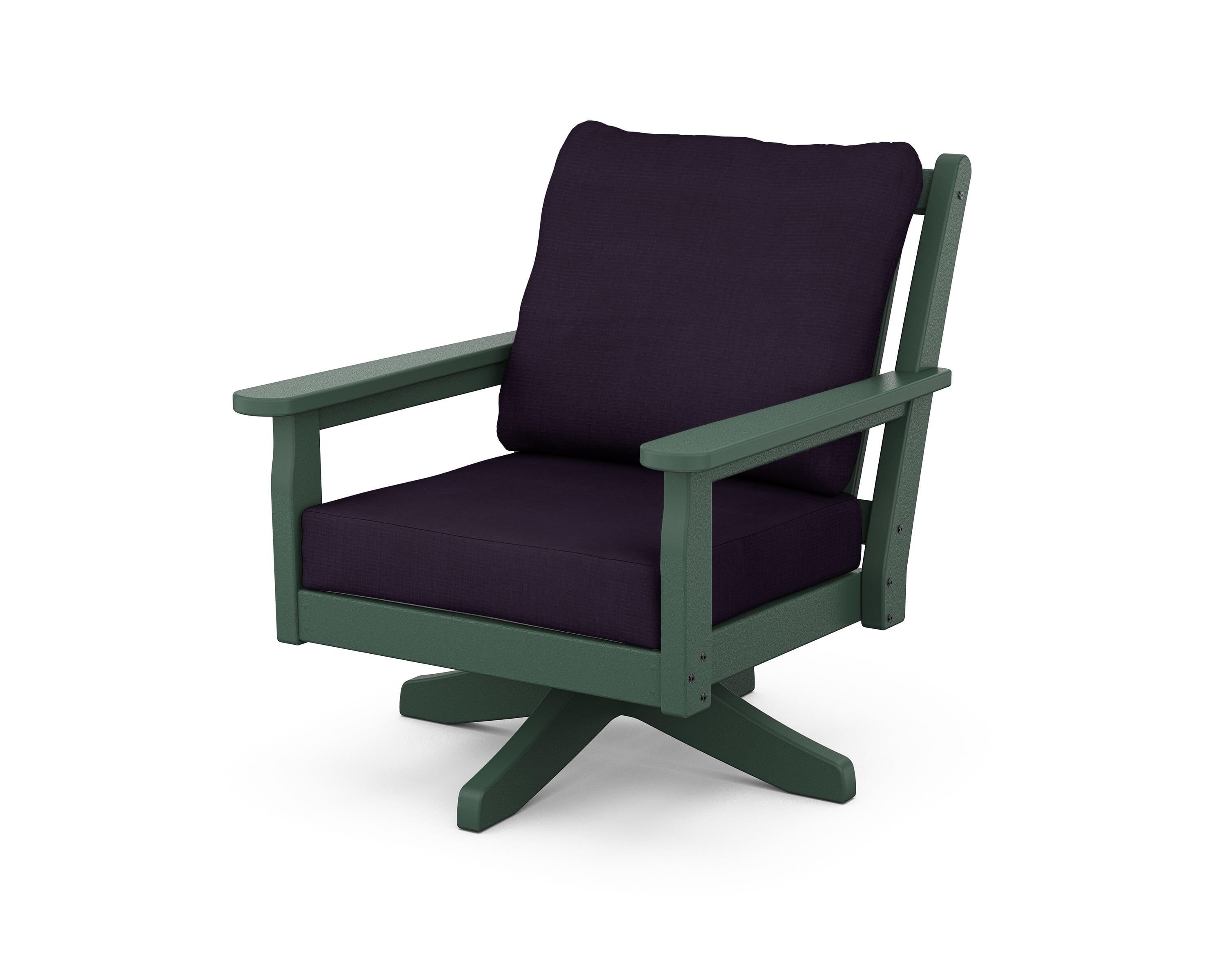 POLYWOOD Chippendale Deep Seating Swivel Chair in Green / Navy Linen