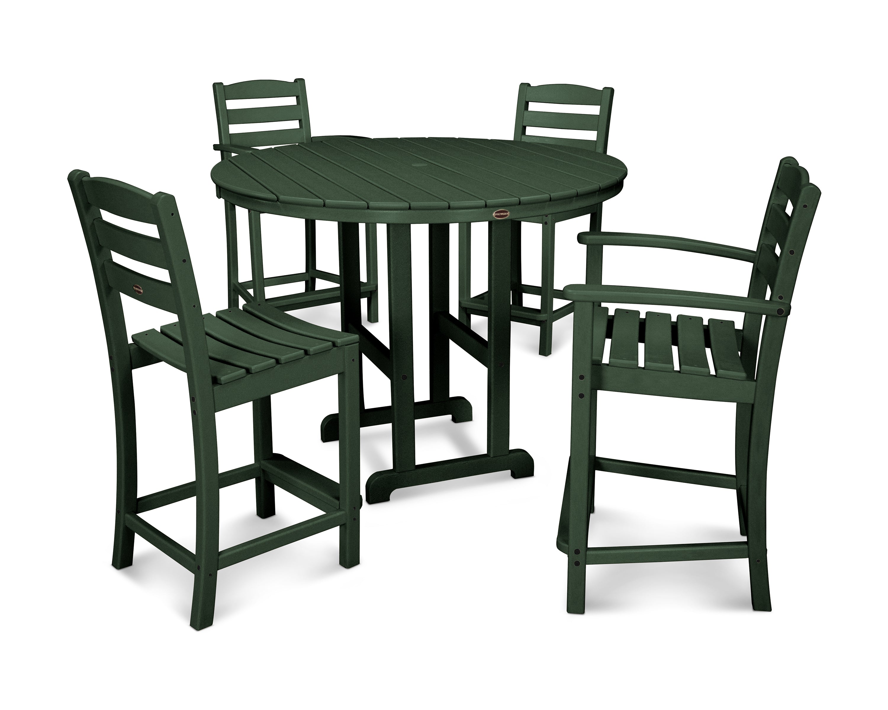 POLYWOOD® La Casa Café 5-Piece Round Farmhouse Counter Dining Set in Green