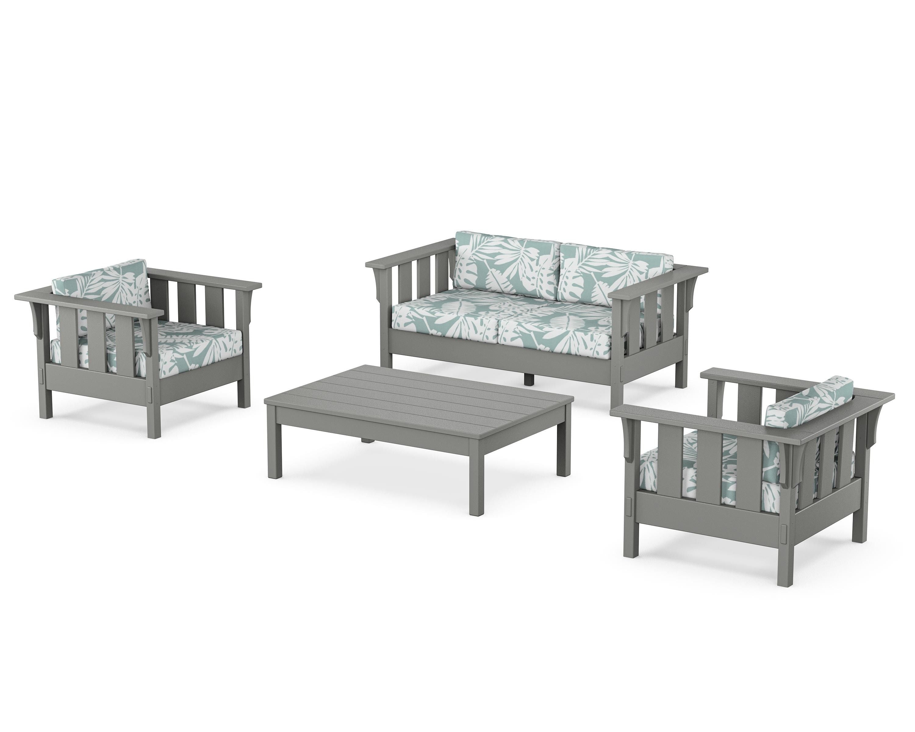 Martha Stewart by POLYWOOD Acadia 4-Piece Deep Seating Set with Loveseat in Slate Grey / Leaf Glacier Spa