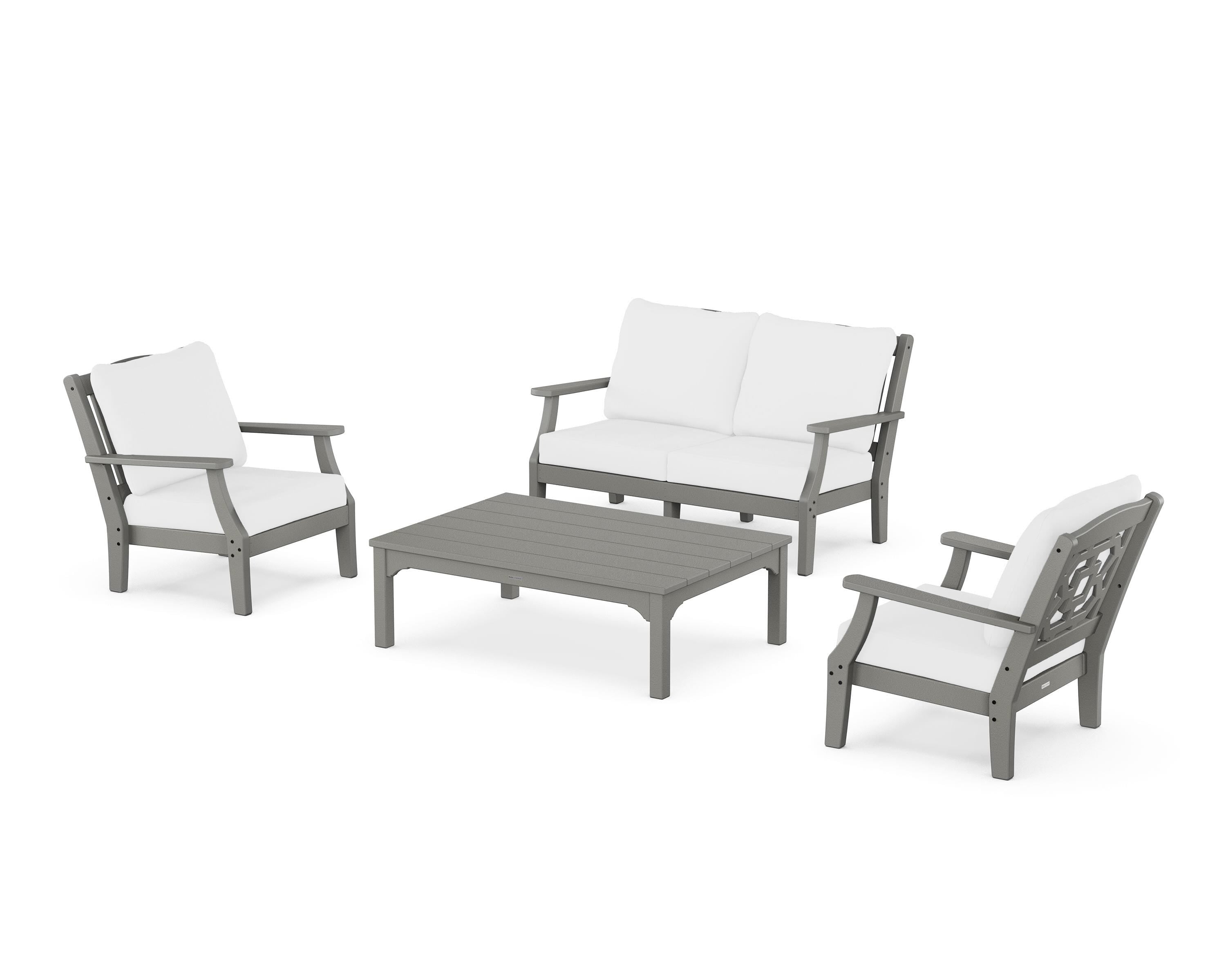 Martha Stewart by POLYWOOD Chinoiserie 4-Piece Deep Seating Set with Loveseat in Slate Grey / Natural