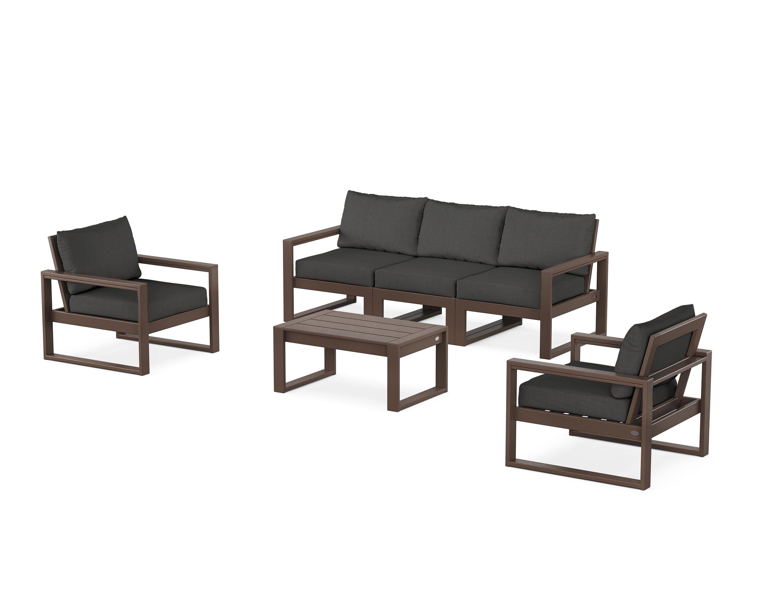 POLYWOOD EDGE Sectional 4-Piece Deep Seating Set with Sofa in Mahogany / Spectrum Carbon