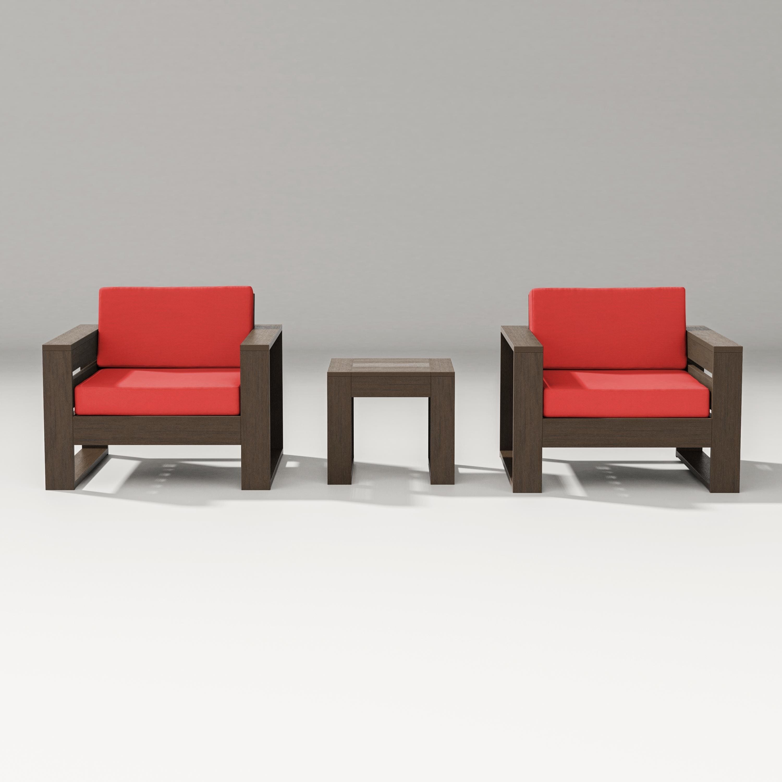 PW Designer Series Latitude 3-Piece Lounge Chair Set in Kona / Crimson Linen