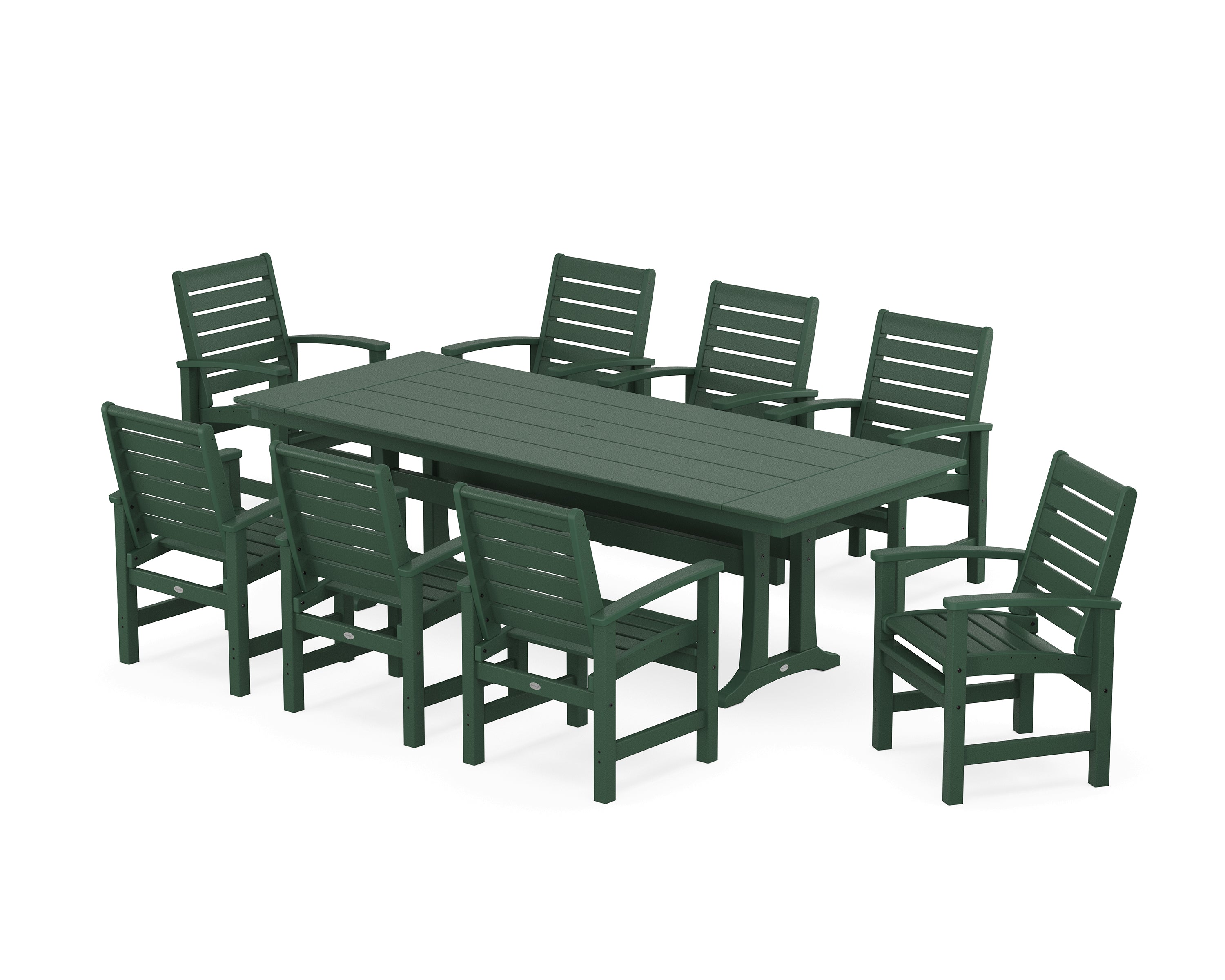 POLYWOOD® Signature 9-Piece Farmhouse Dining Set with Trestle Legs in Green