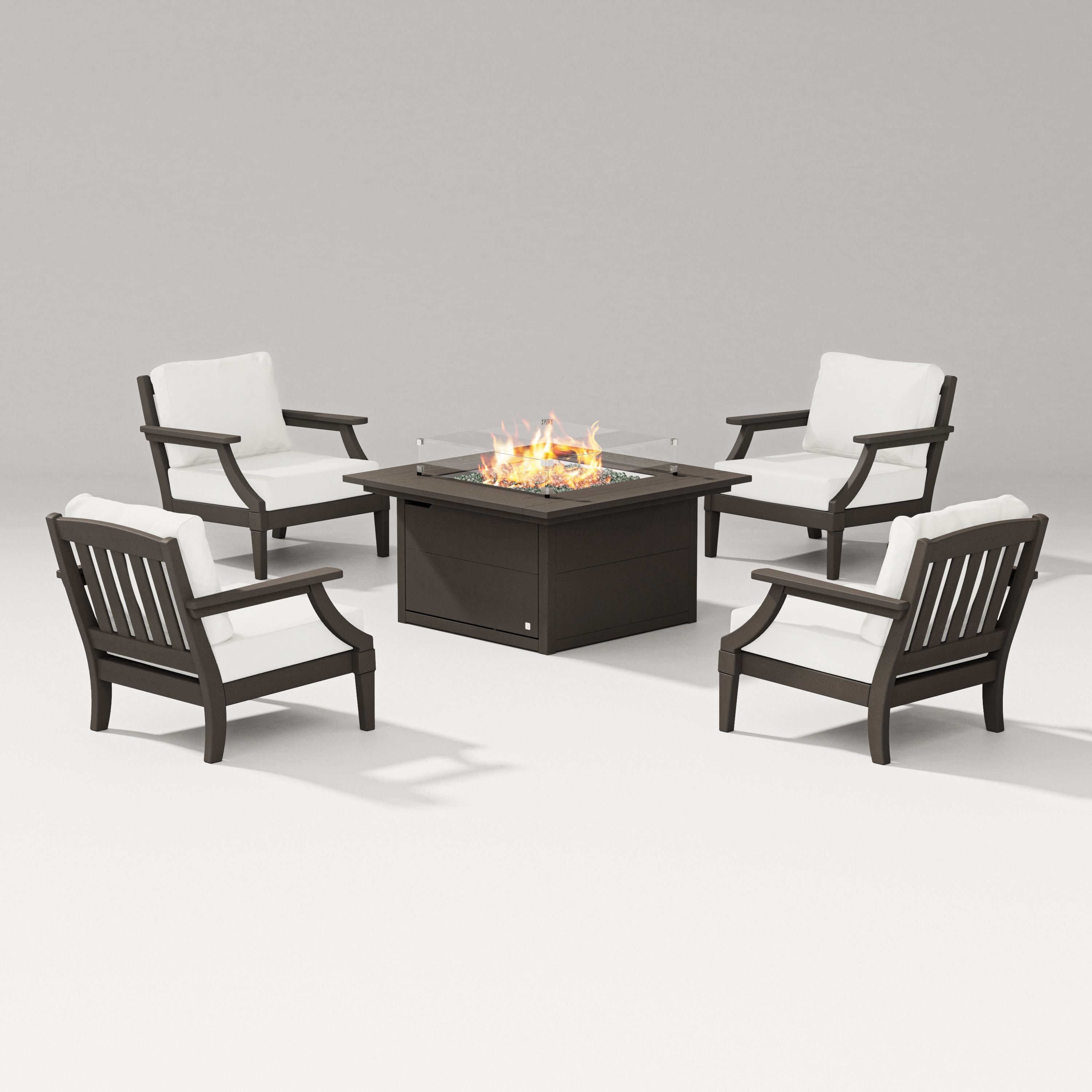 PW Designer Series Estate 5-Piece Lounge Fire Table Set in Vintage Coffee / Natural Linen