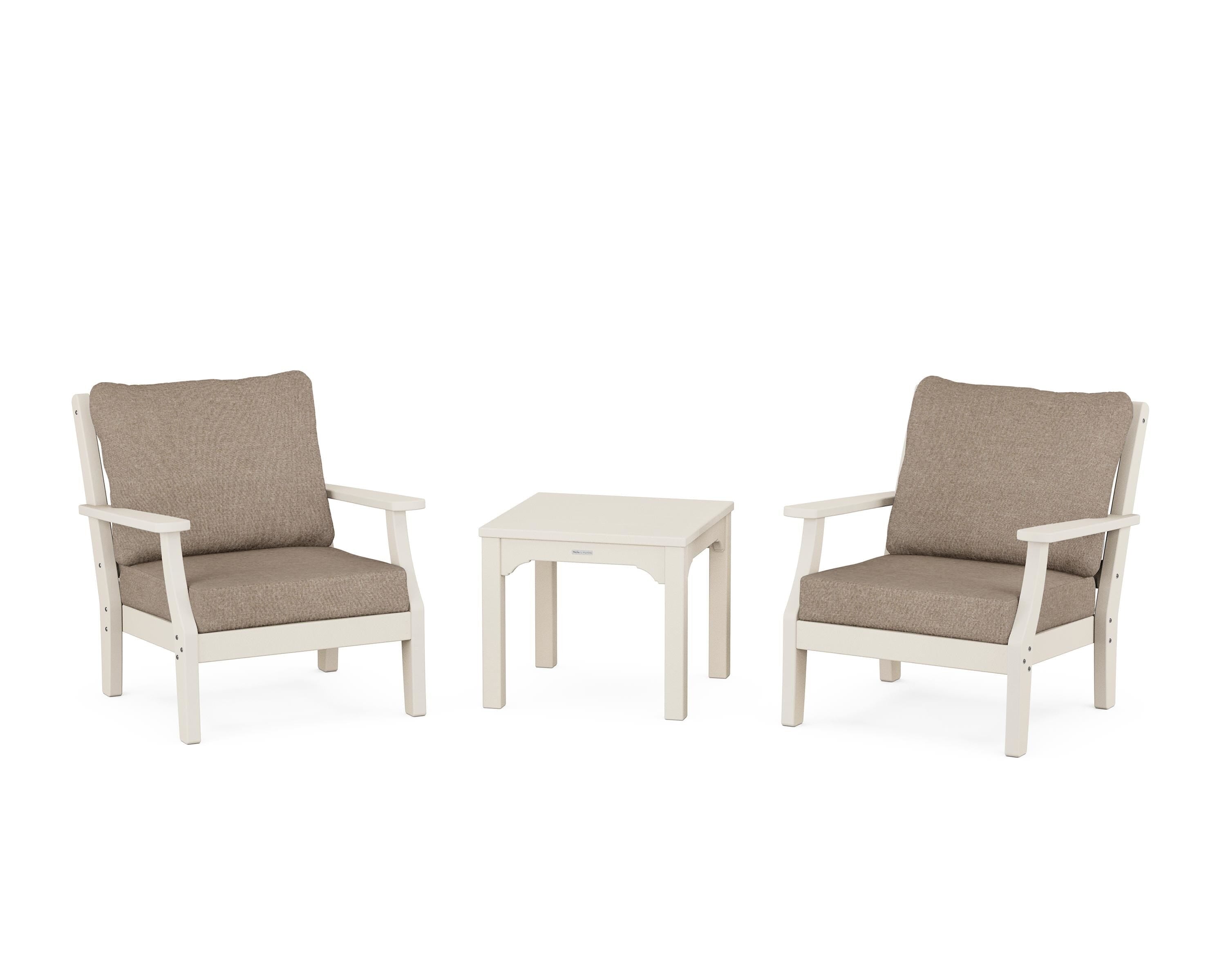 Martha Stewart by POLYWOOD Chinoiserie 3-Piece Deep Seating Set in Sand / Spiced Burlap