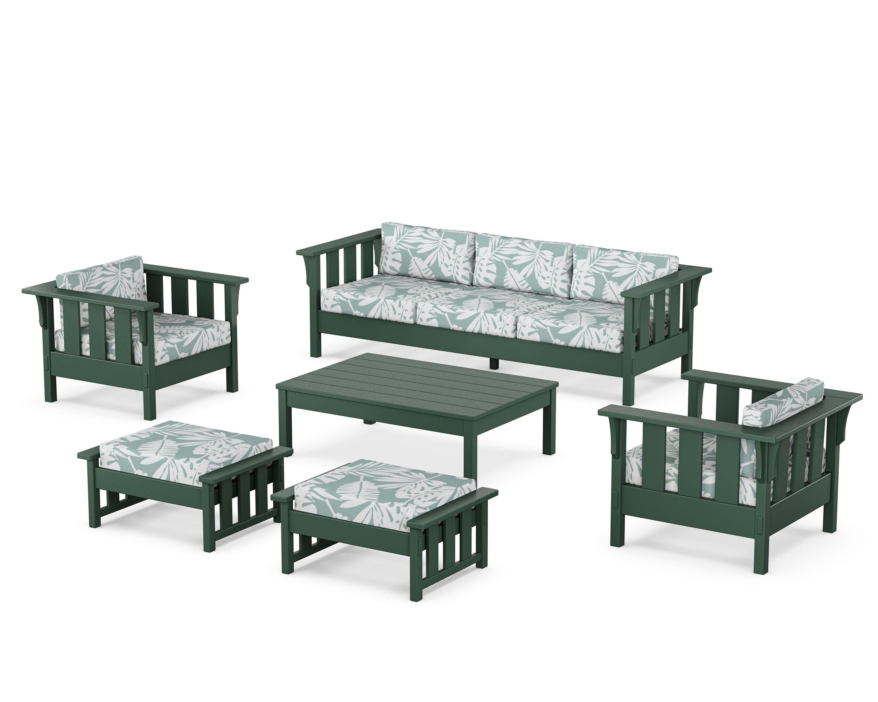 Martha Stewart by POLYWOOD Acadia 6-Piece Lounge Sofa Set in Green / Leaf Glacier Spa
