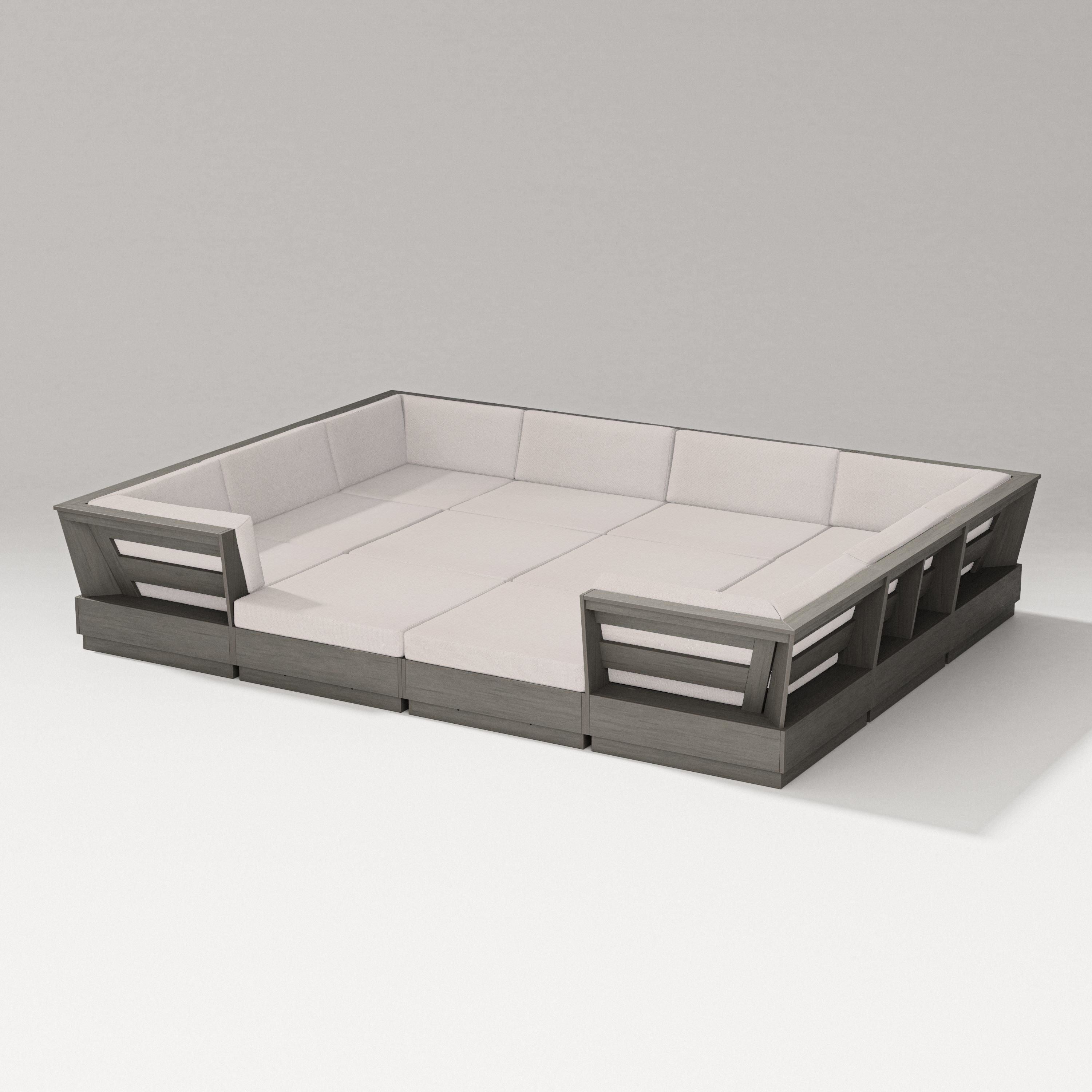 PW Designer Series Elevate 12-Piece Pit Sectional in Driftwood / Dune Burlap