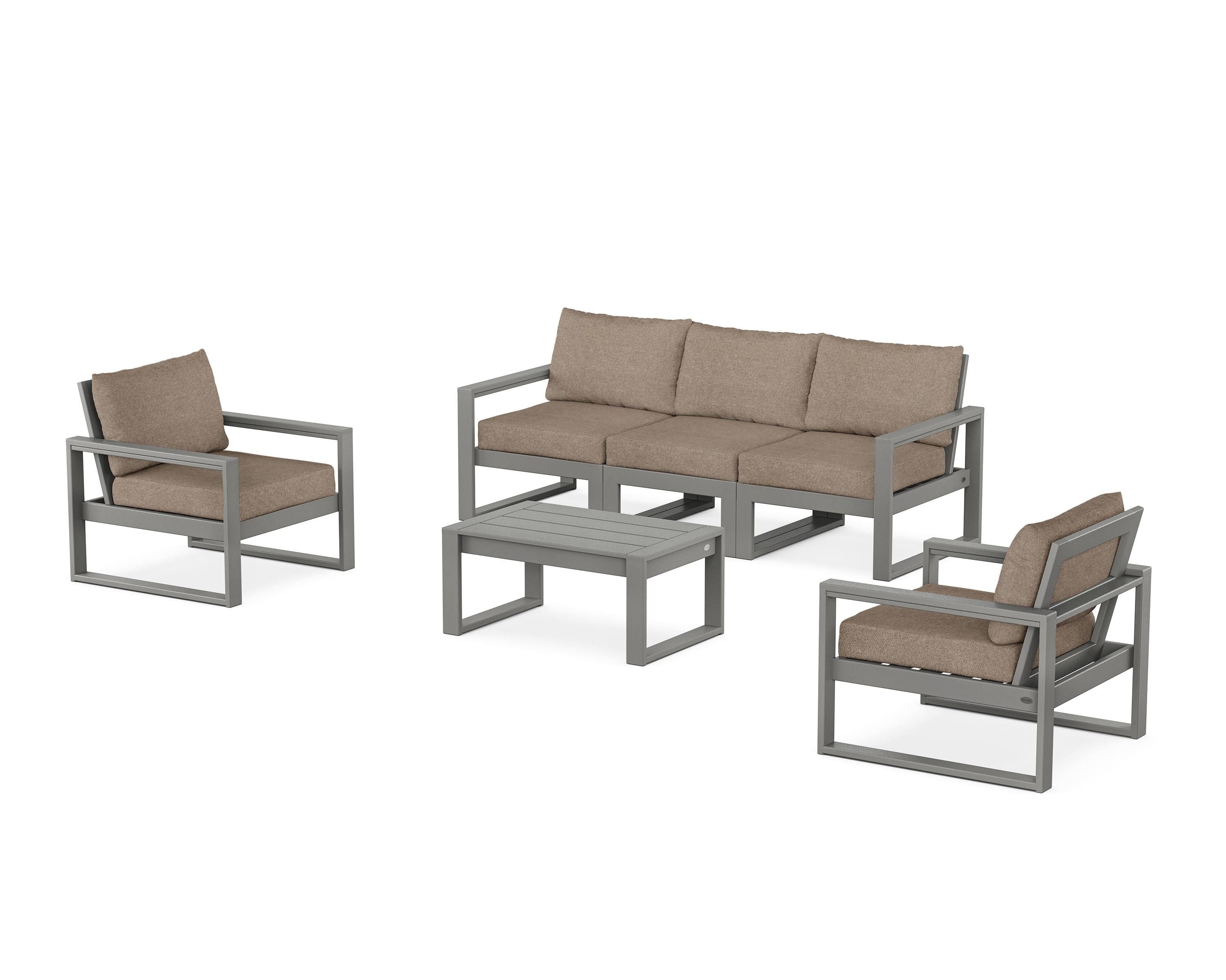 POLYWOOD EDGE Sectional 4-Piece Deep Seating Set with Sofa in Slate Grey / Spiced Burlap