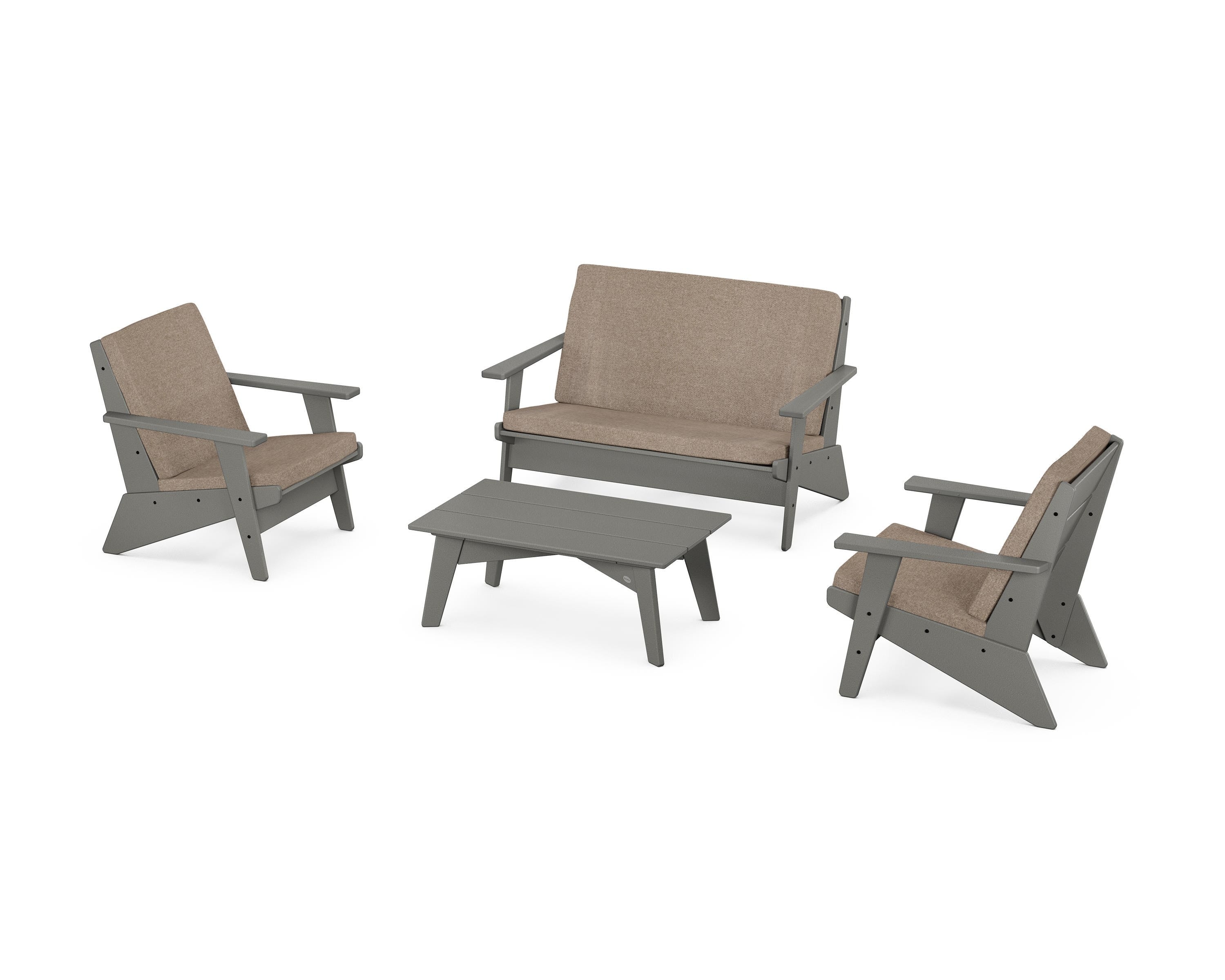 POLYWOOD Riviera Modern Lounge 4-Piece Set in Slate Grey / Spiced Burlap