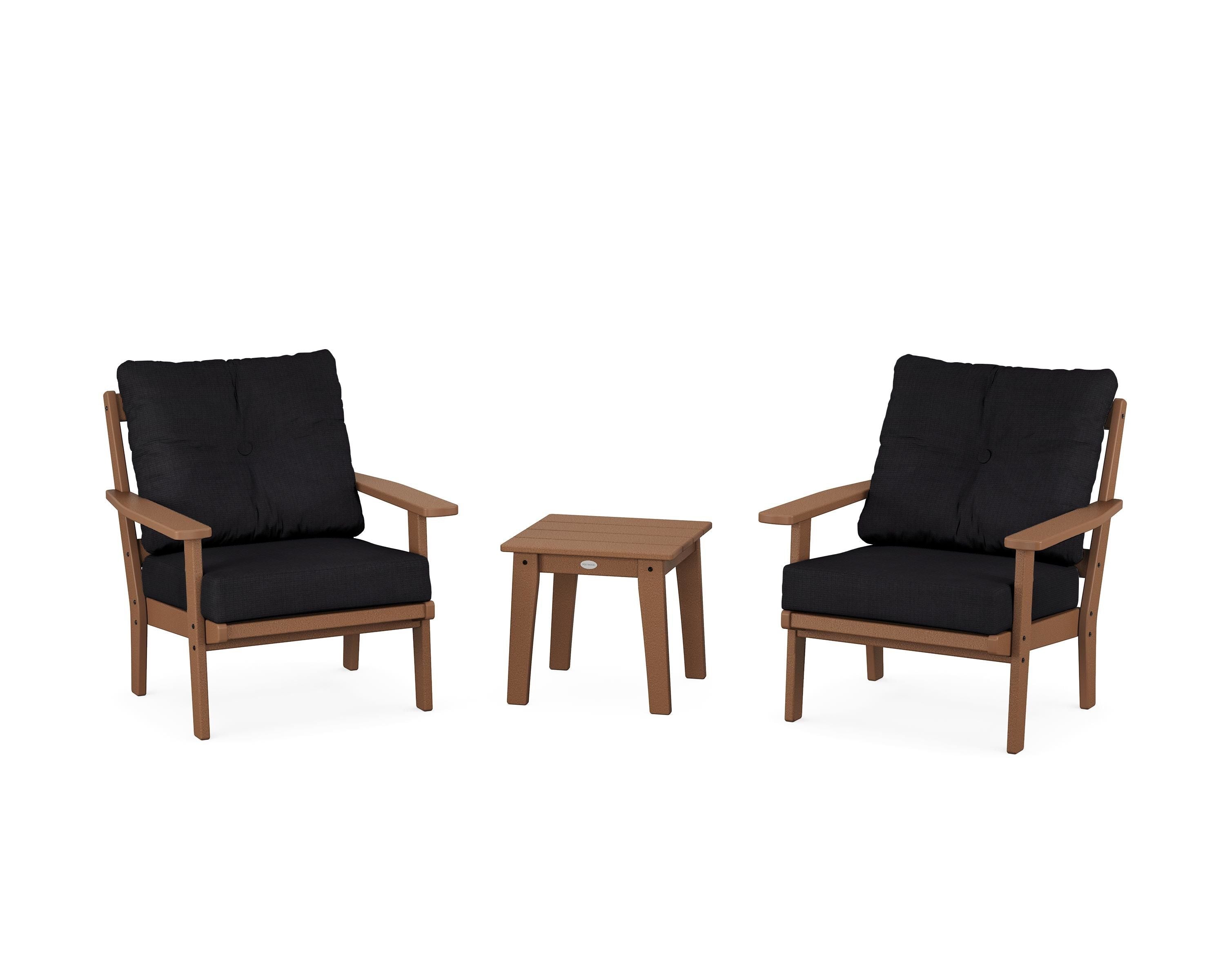POLYWOOD Oxford 3-Piece Deep Seating Set in Teak / Midnight Linen