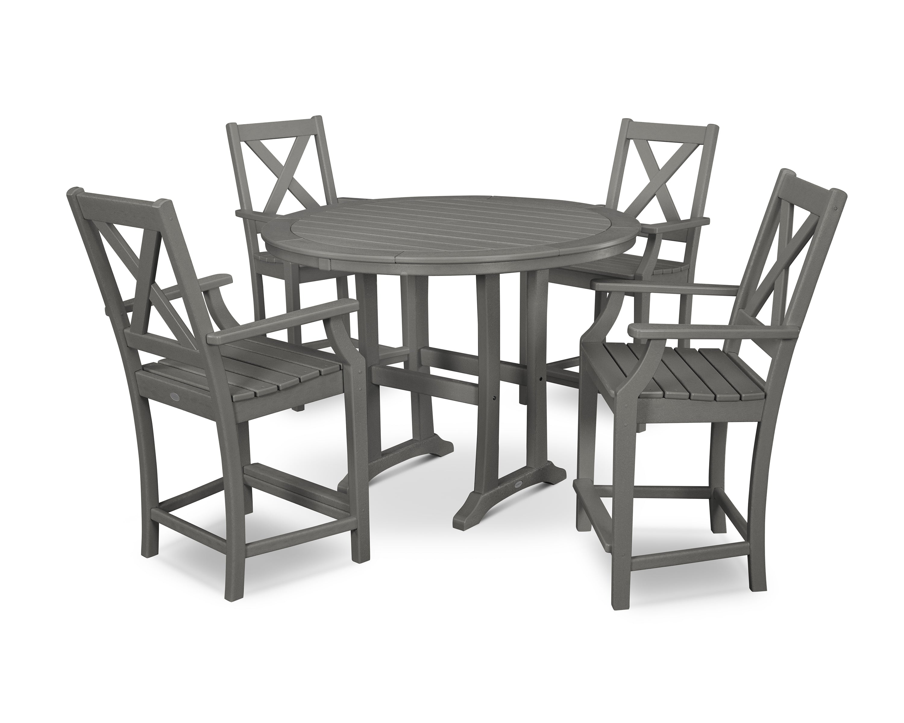 POLYWOOD® Braxton 5-Piece Nautical Trestle Arm Chair Counter Set in Slate Grey