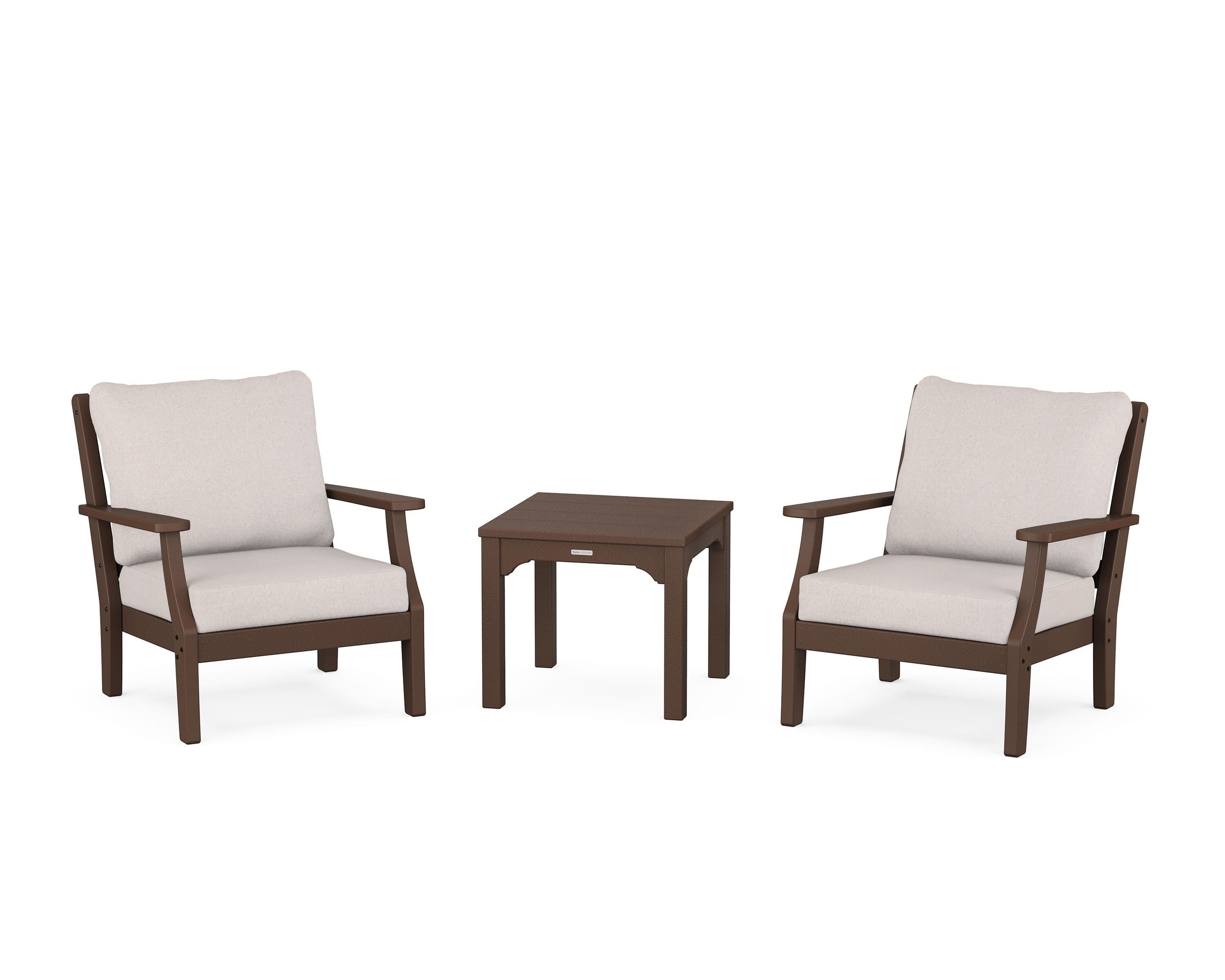 Martha Stewart by POLYWOOD Chinoiserie 3-Piece Deep Seating Set in Mahogany / Dune Burlap