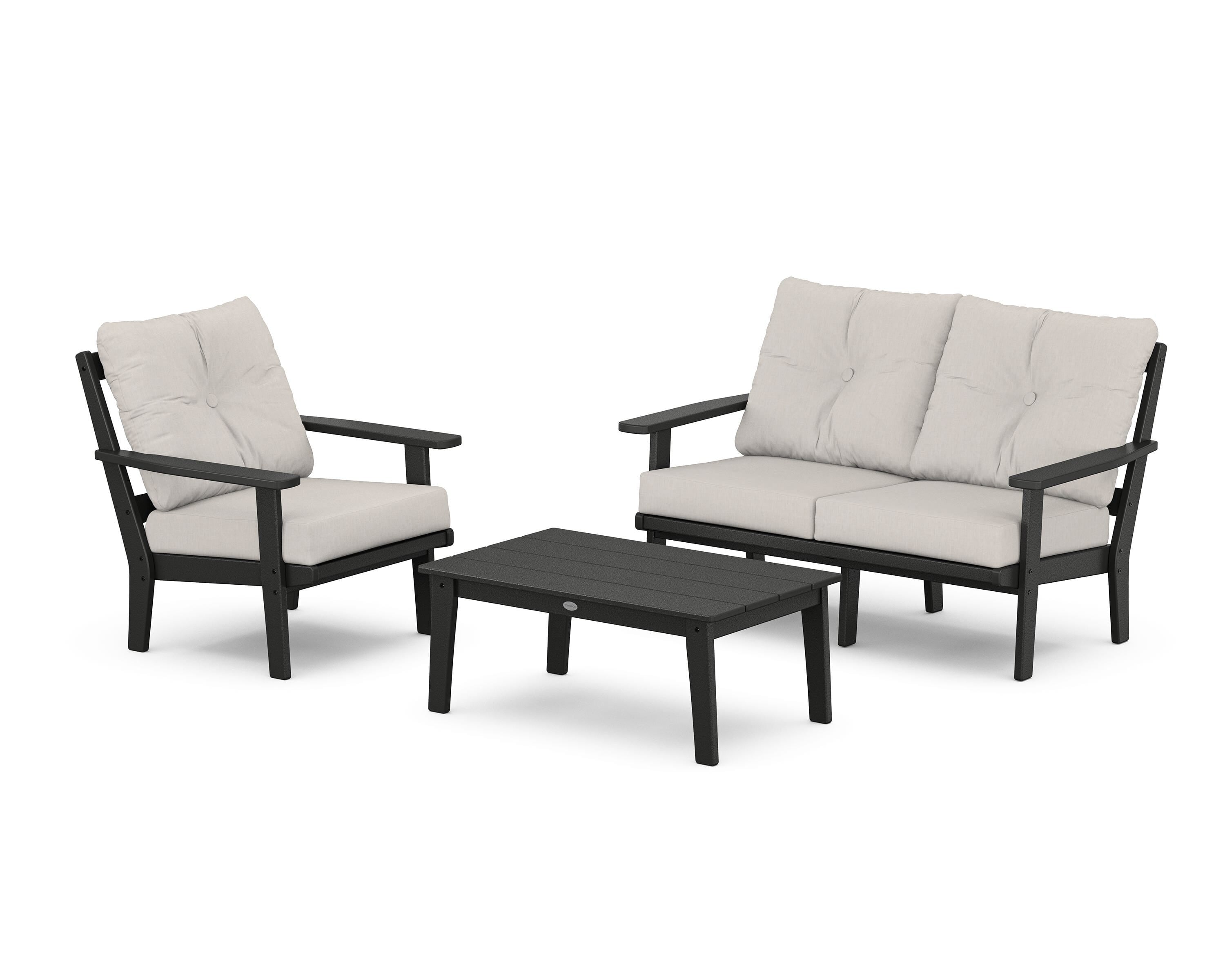 POLYWOOD Prairie 3-Piece Deep Seating Set with Loveseat in Black / Cast Ash