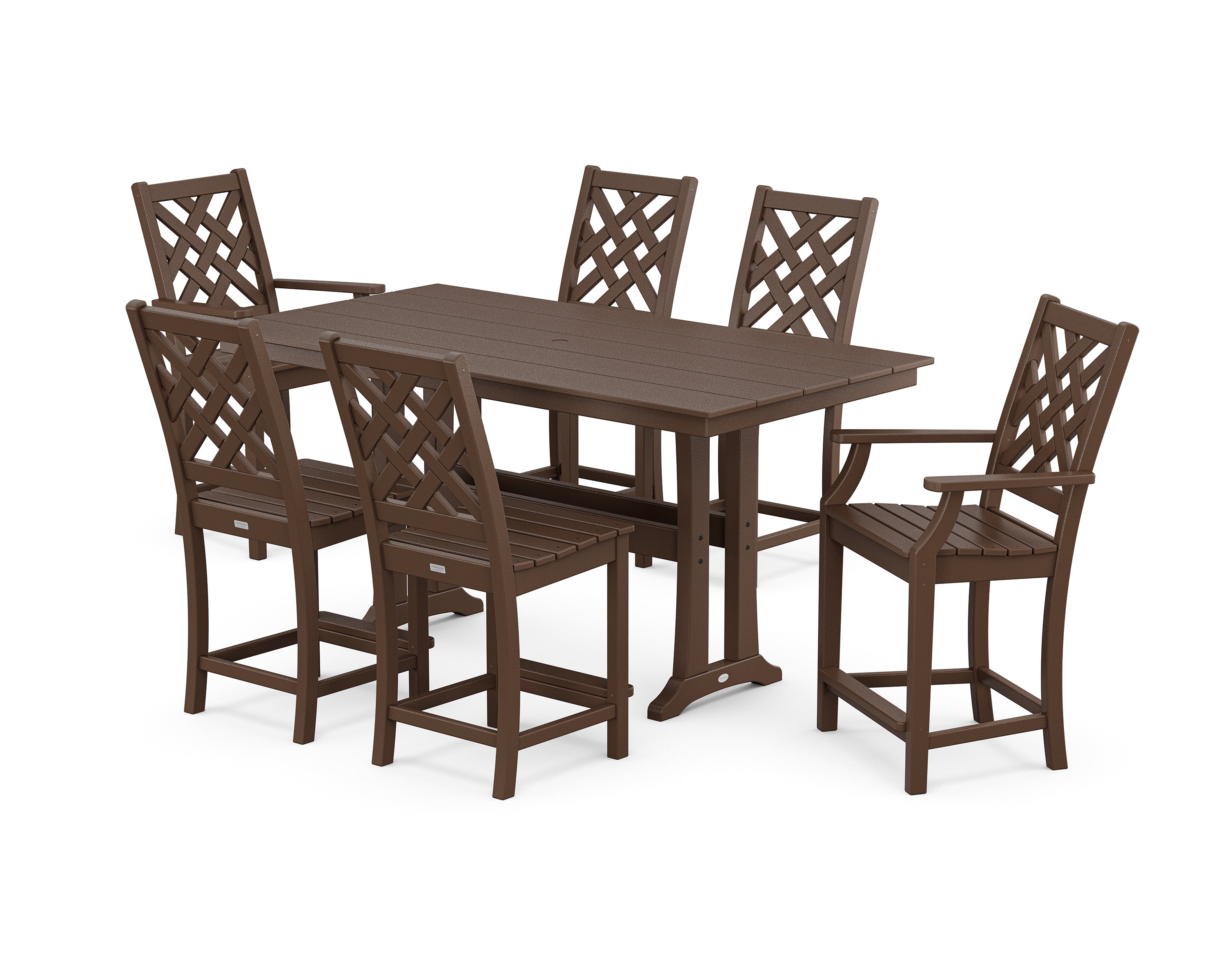 Country Living Wovendale 7-Piece Farmhouse Counter Set with Trestle Legs in Mahogany