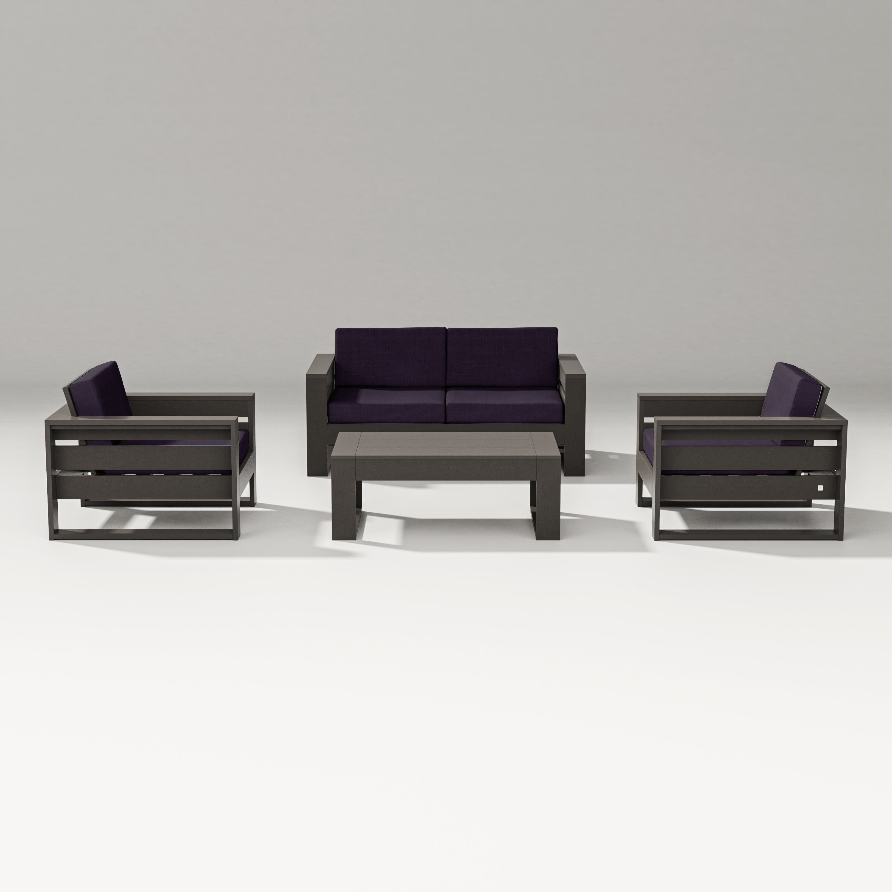 PW Designer Series Latitude 4-Piece Lounge Loveseat Set in Vintage Coffee / Navy Linen