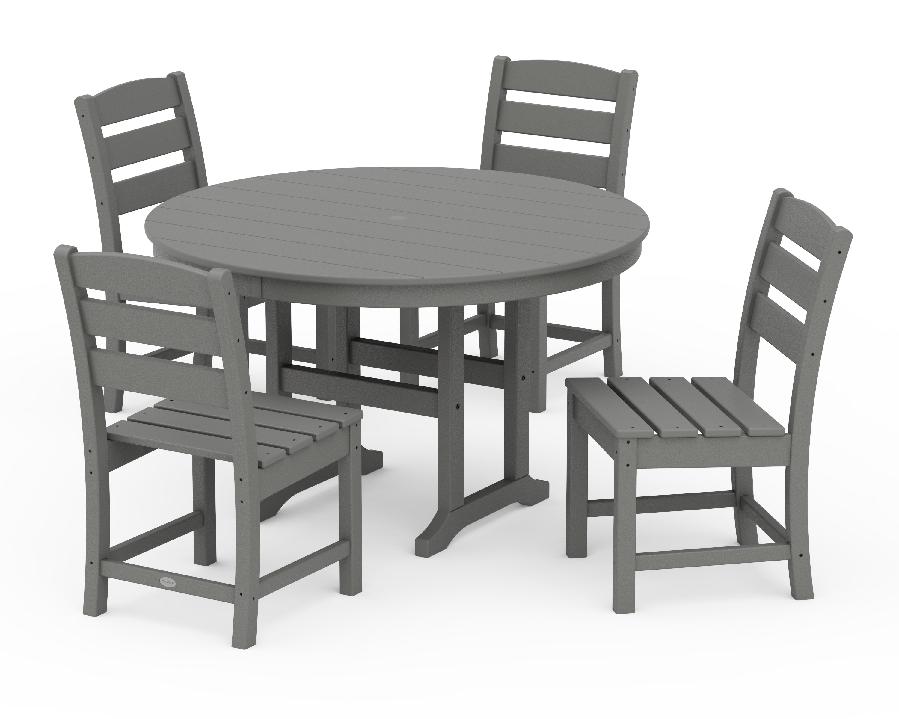 POLYWOOD Lakeside 5-Piece Round Farmhouse Side Chair Dining Set in Slate Grey