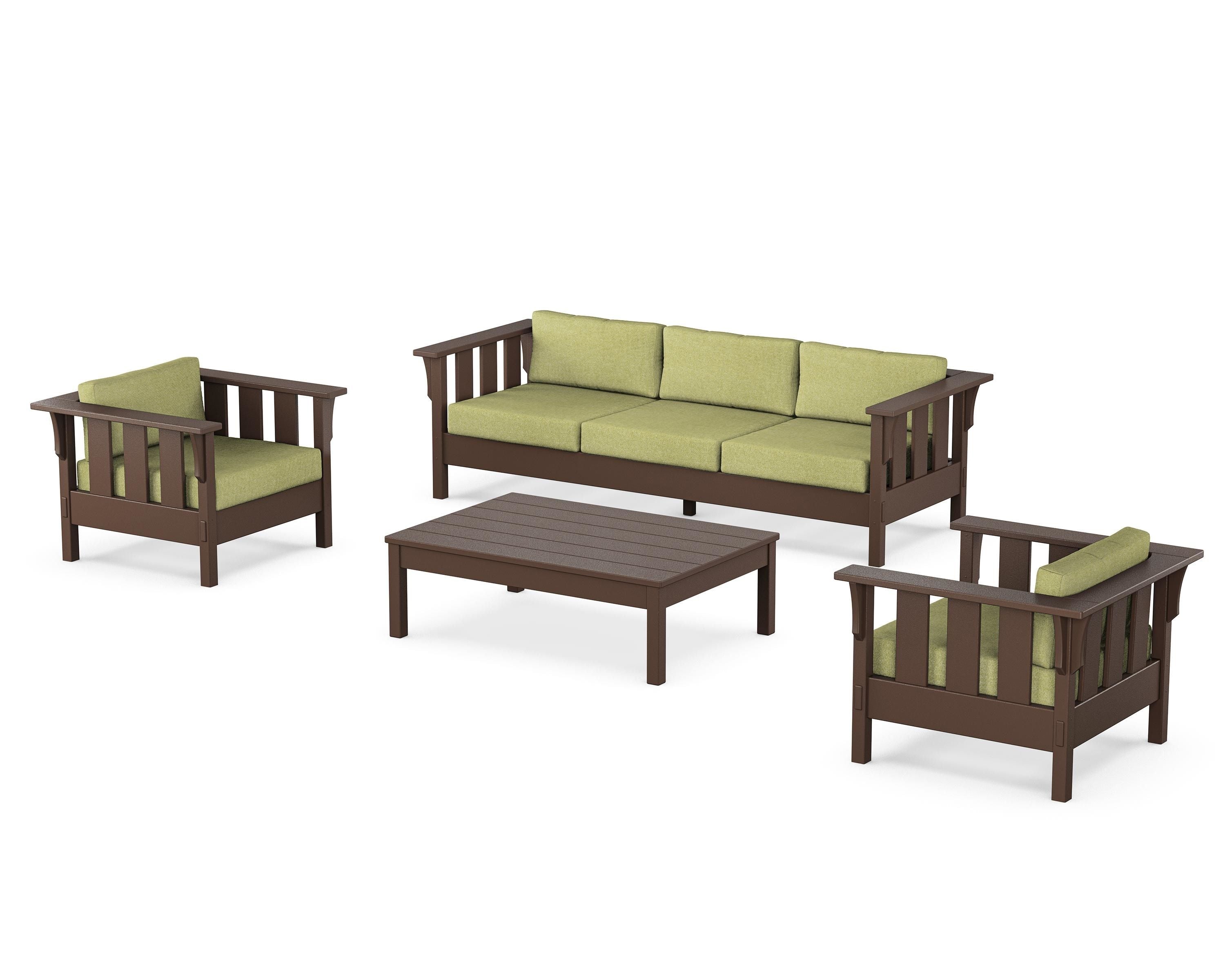 Martha Stewart by POLYWOOD Acadia 4-Piece Deep Seating Set with Sofa in Mahogany / Chartreuse Boucle