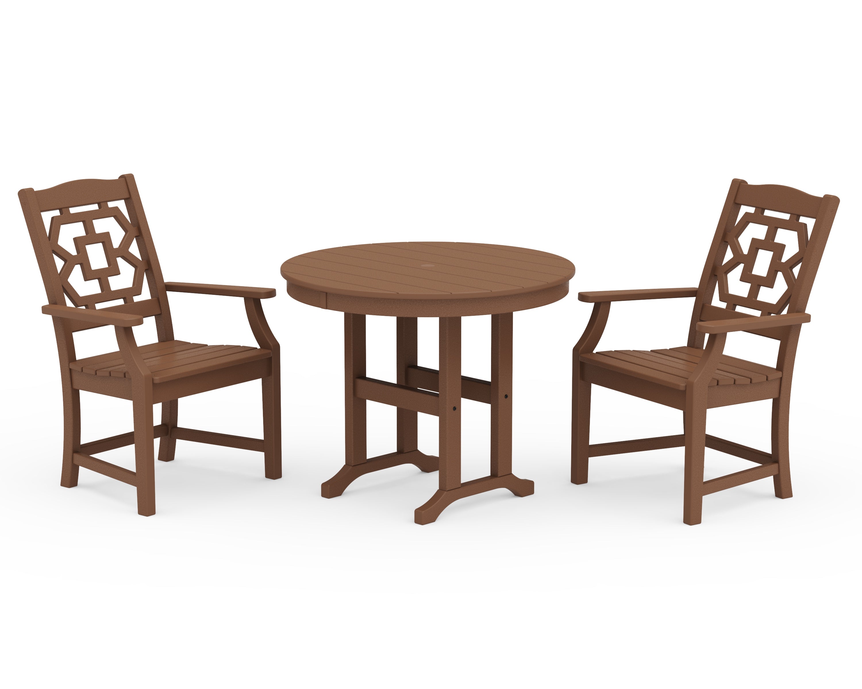 Martha Stewart by POLYWOOD Chinoiserie 3-Piece Farmhouse Dining Set in Teak