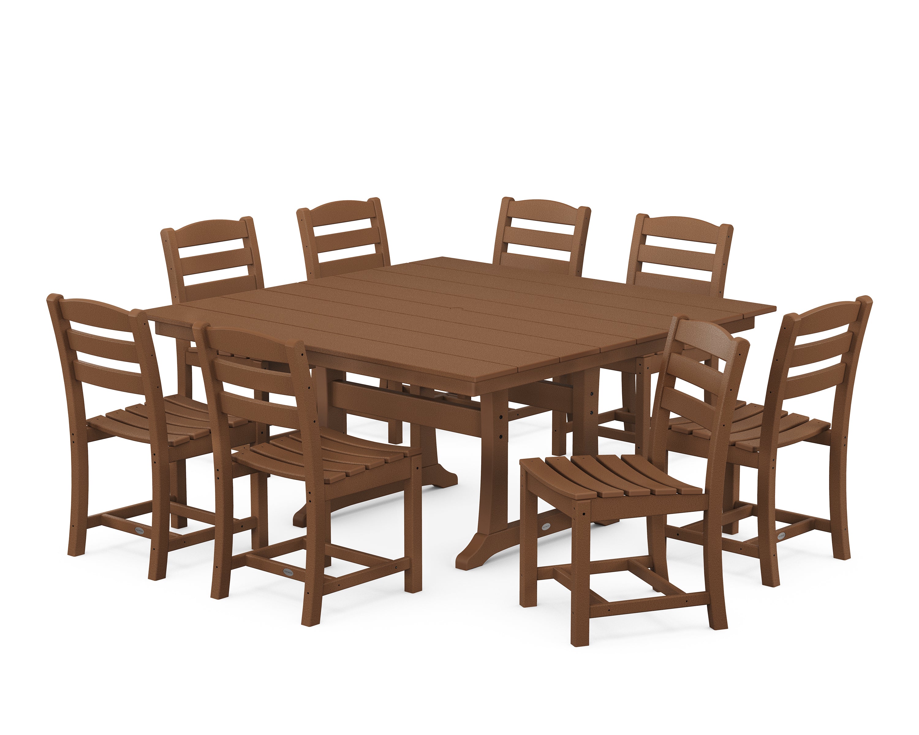 POLYWOOD La Casa Café 9-Piece Farmhouse Trestle Dining Set in Teak