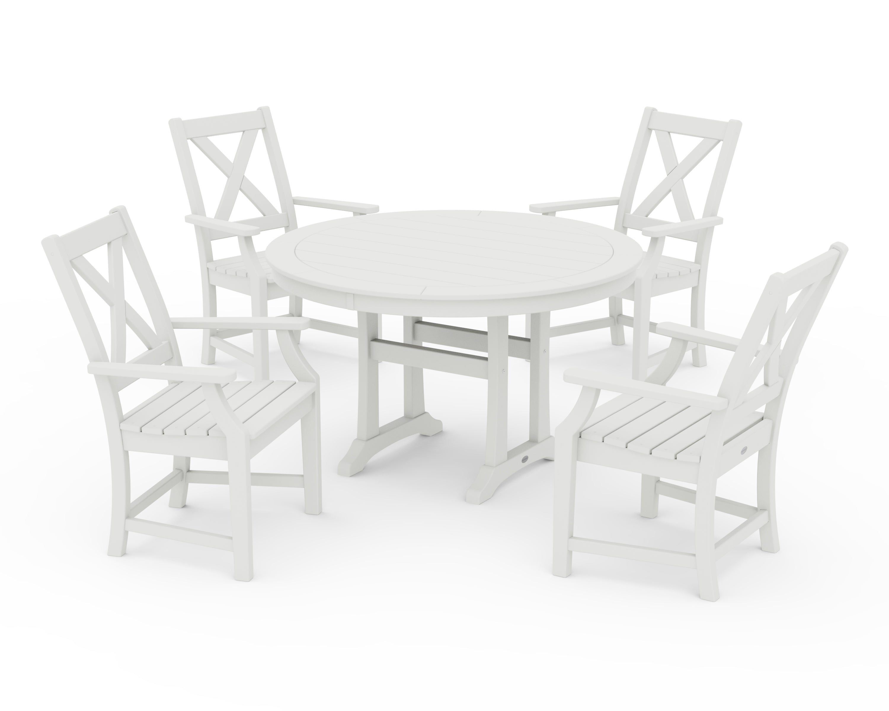 POLYWOOD Braxton 5-Piece Nautical Trestle Arm Chair Dining Set in Vintage White
