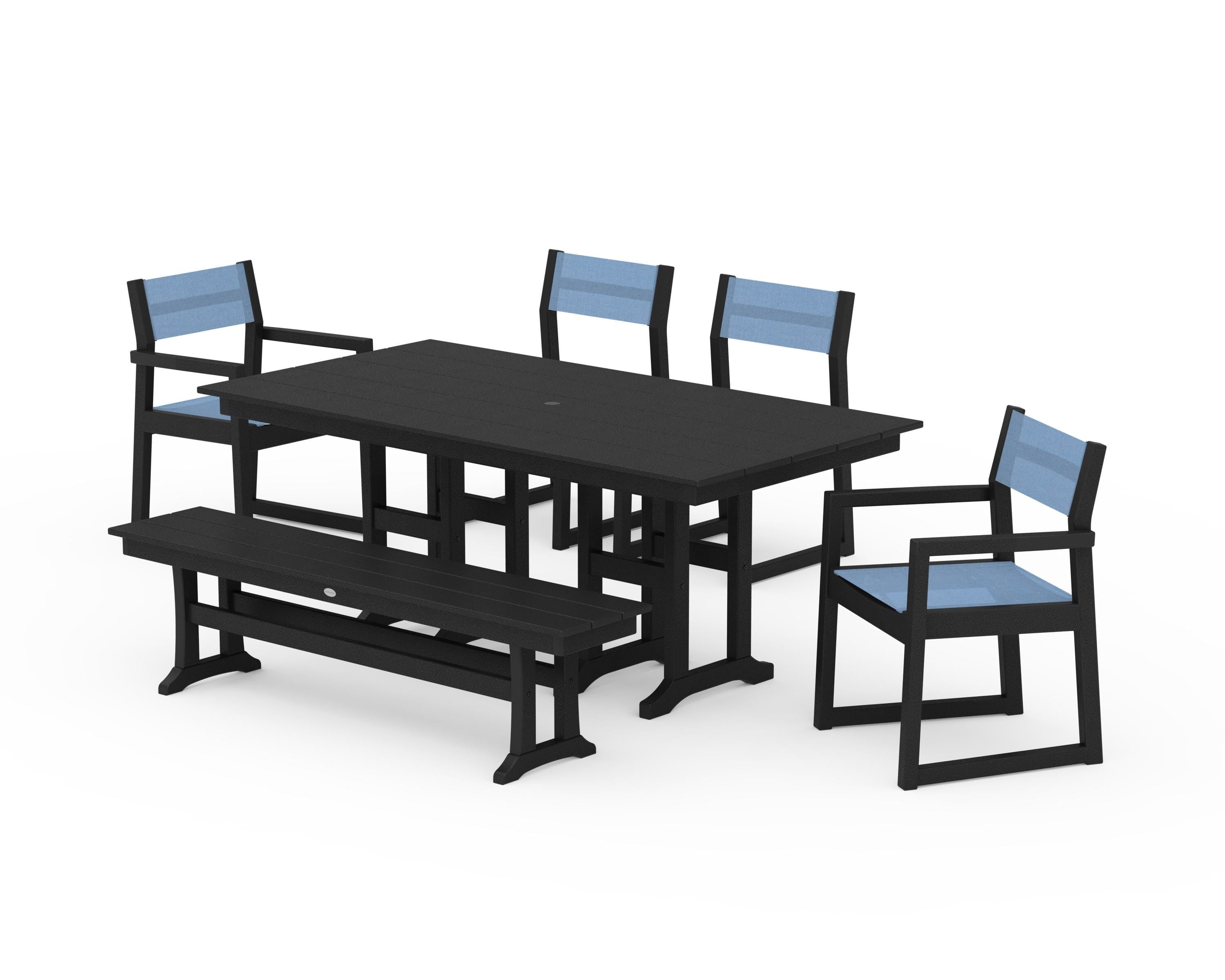 POLYWOOD EDGE Sling 6-Piece Farmhouse Dining Set in Black / Poolside Sling