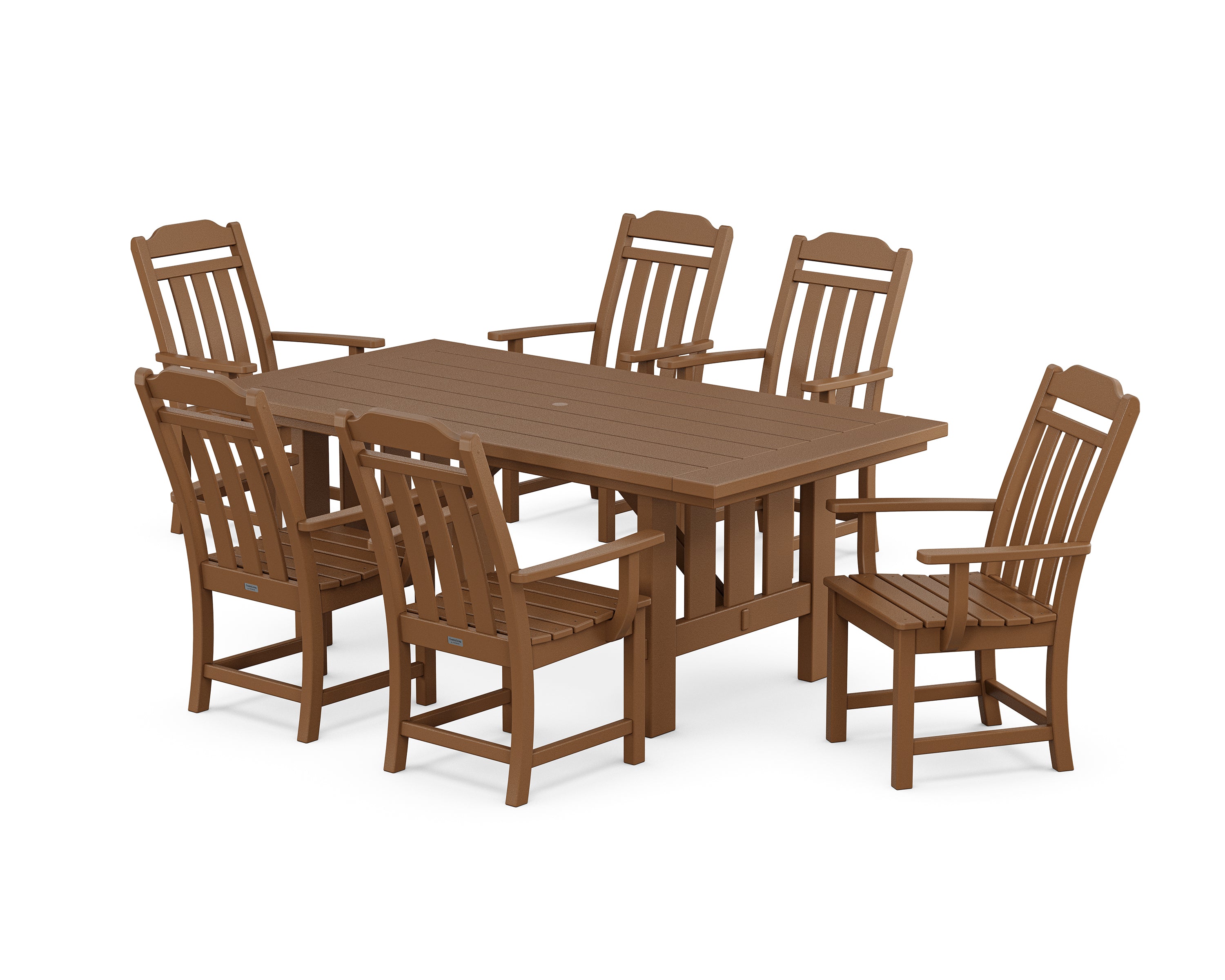 POLYWOOD® Country Living Arm Chair 7-Piece Mission Dining Set in Teak