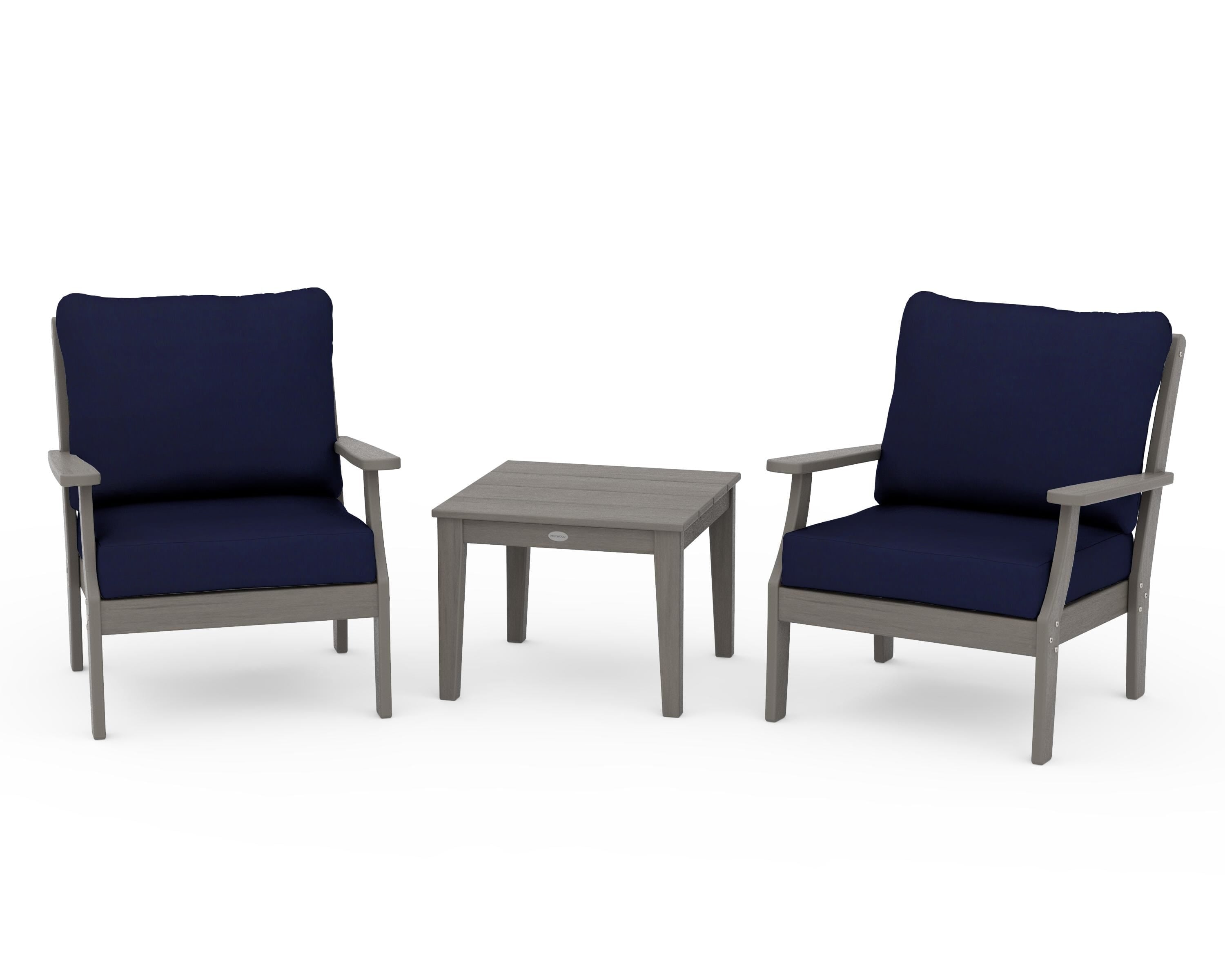POLYWOOD Braxton 3-Piece Deep Seating Set in Driftwood / Navy