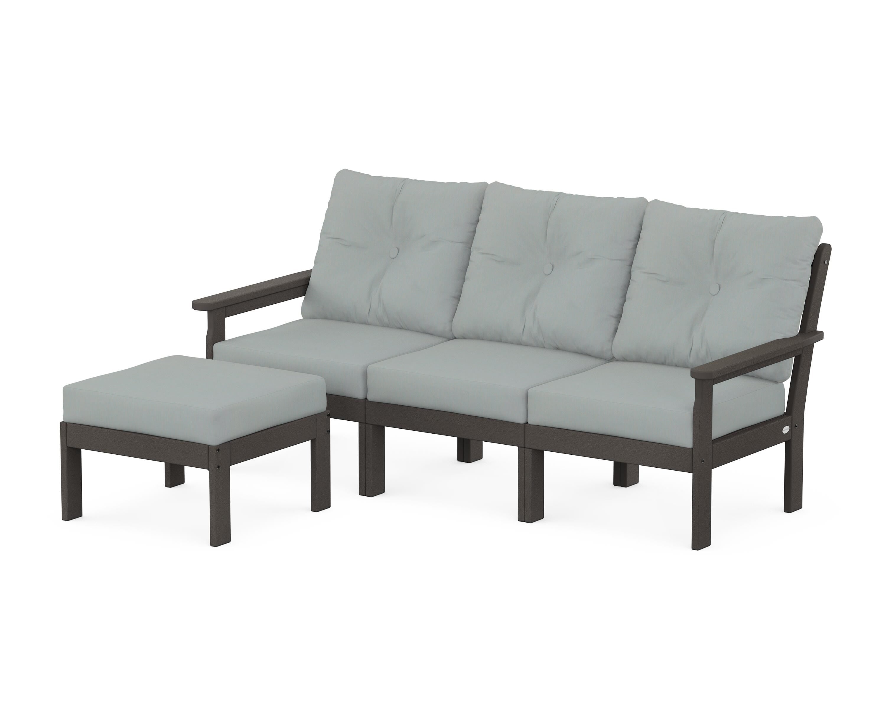 POLYWOOD Vineyard 4-Piece Sectional with Ottoman in Vintage Coffee / Spa