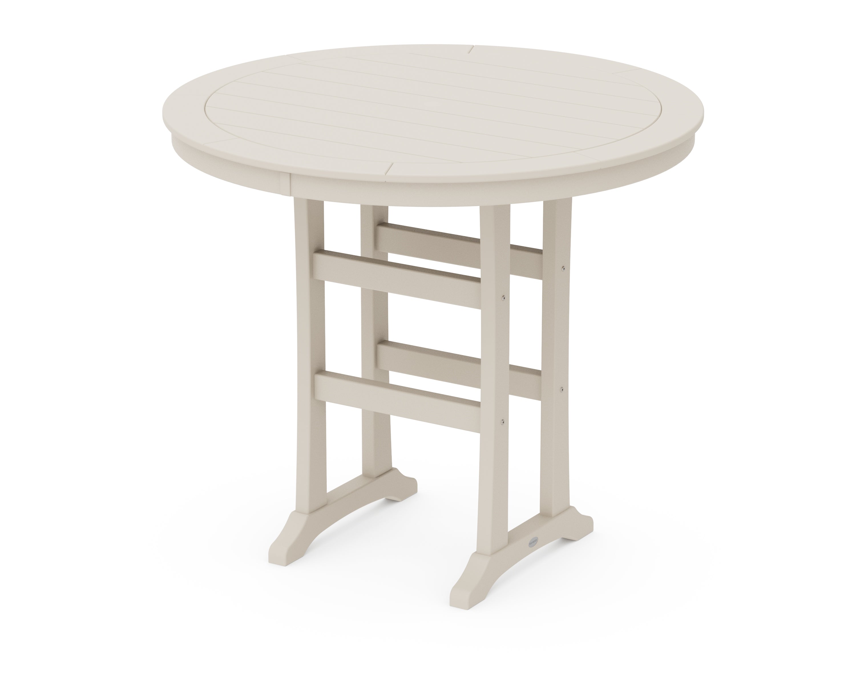 POLYWOOD Nautical Trestle 48" Round Bar Table in Sand