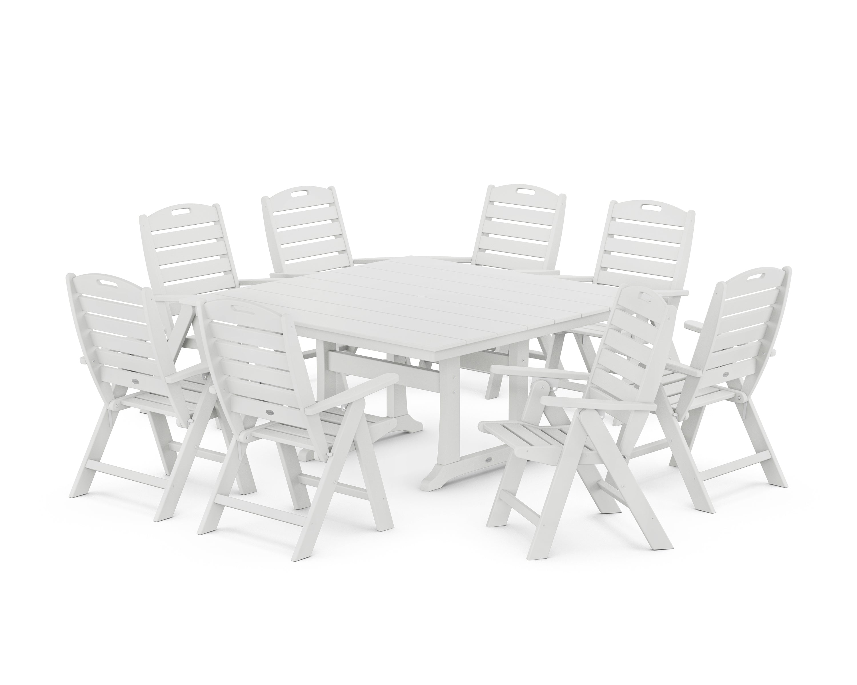 POLYWOOD Nautical Highback 9-Piece Square Farmhouse Dining Set with Trestle Legs in White